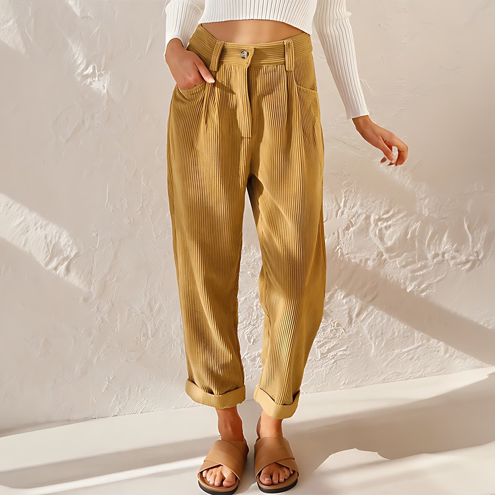 Andrea – Corduroy Pleated Tapered Pants