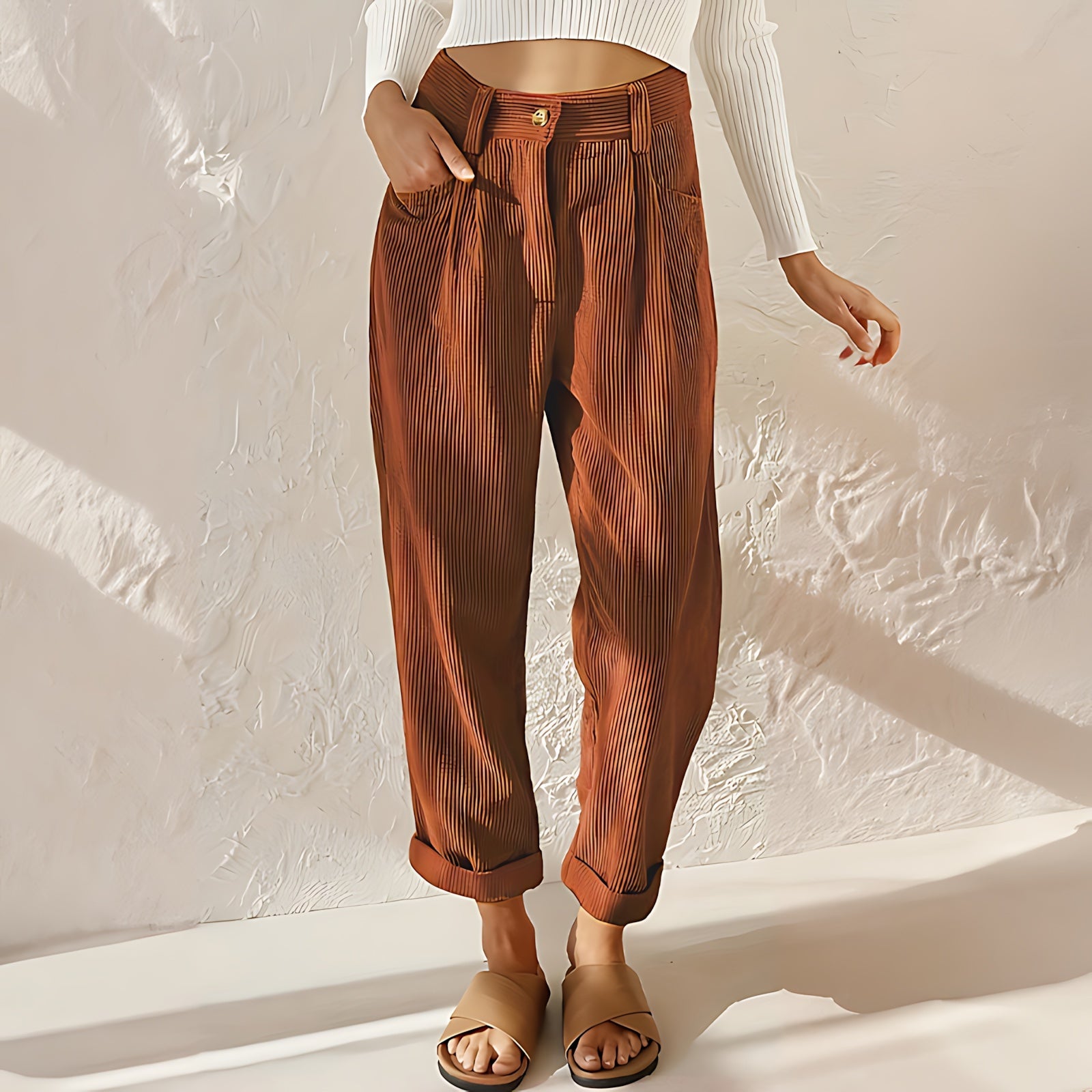 Andrea – Corduroy Pleated Tapered Pants