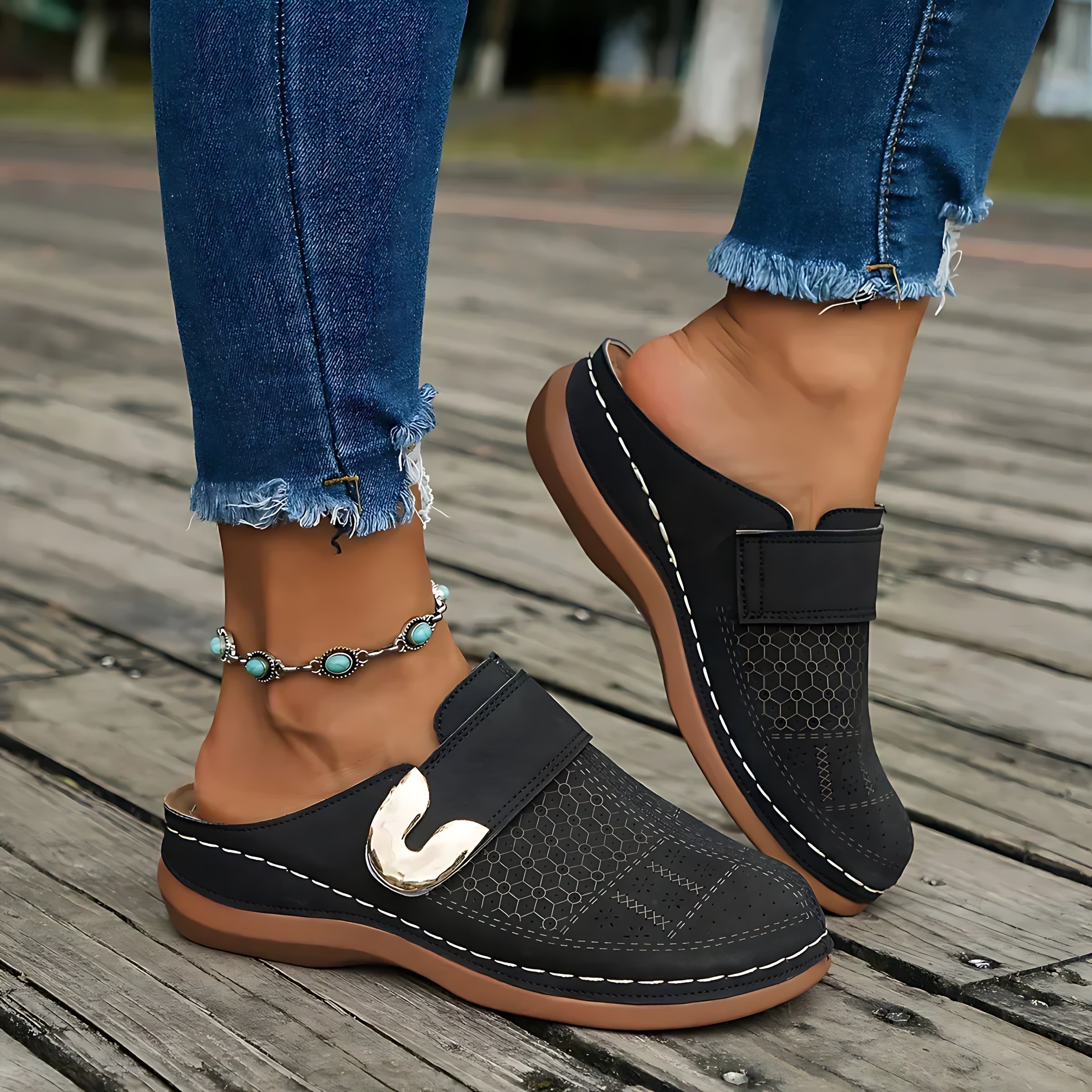 Andrea – Cutout Closed Toe Wedge Sandals