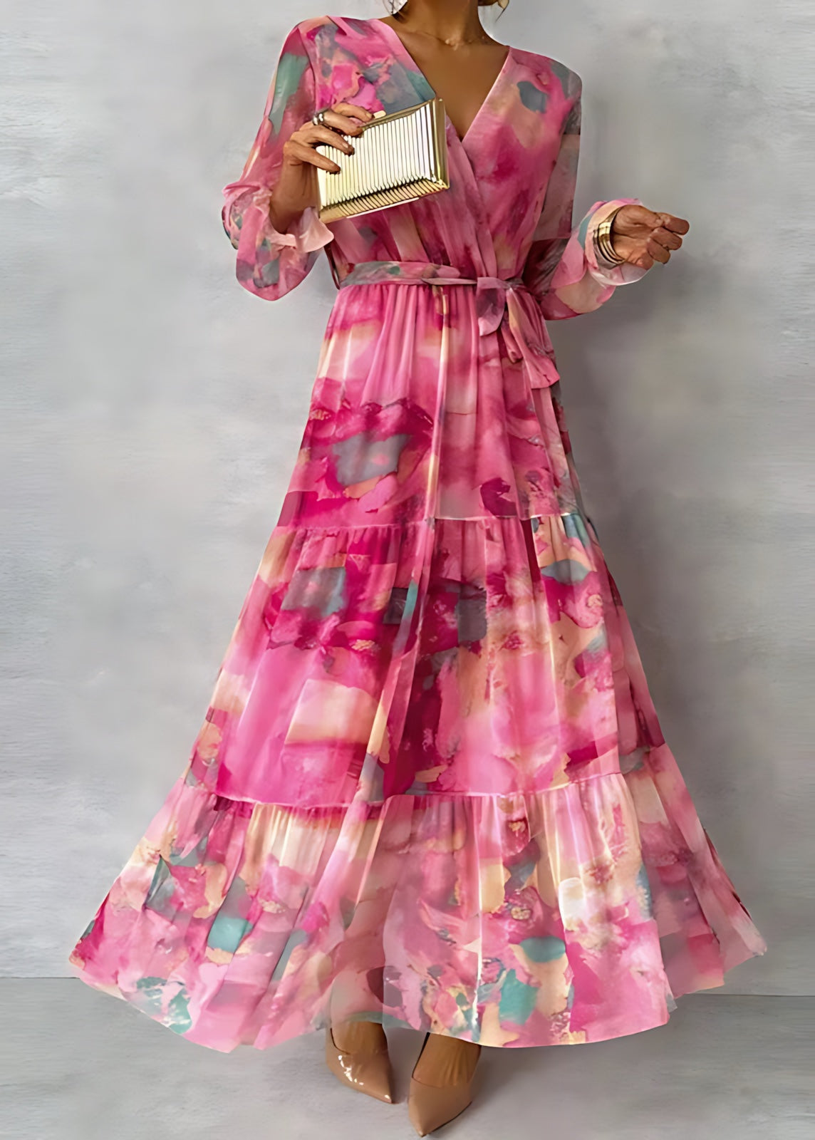 Andrea – Floral Print Ruffle Long Sleeve Maxi Dress