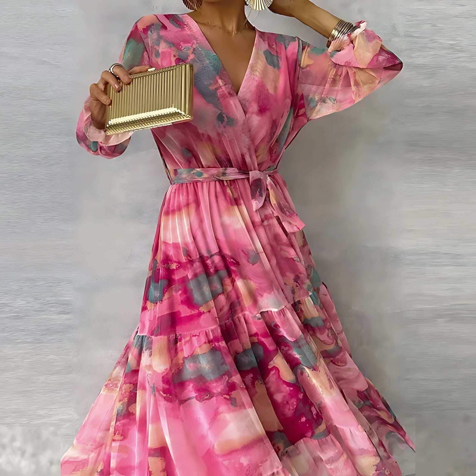 Andrea – Floral Print Ruffle Long Sleeve Maxi Dress