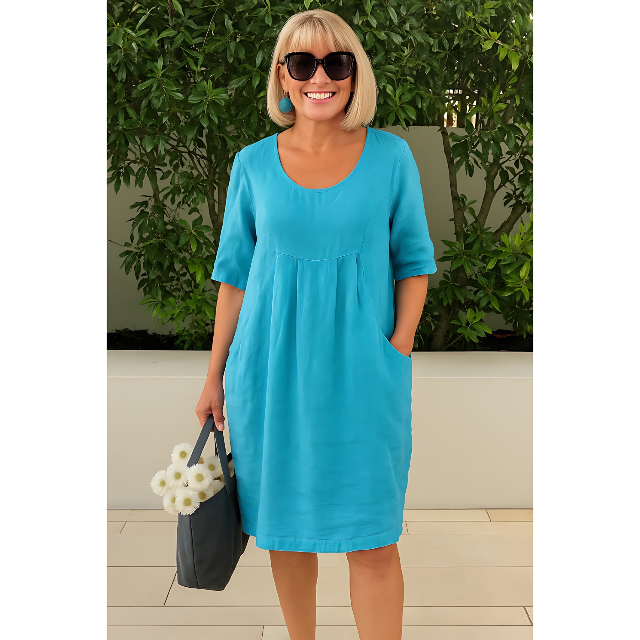 Andrea – Round Neck 3/4 Sleeve Summer Shift Dress