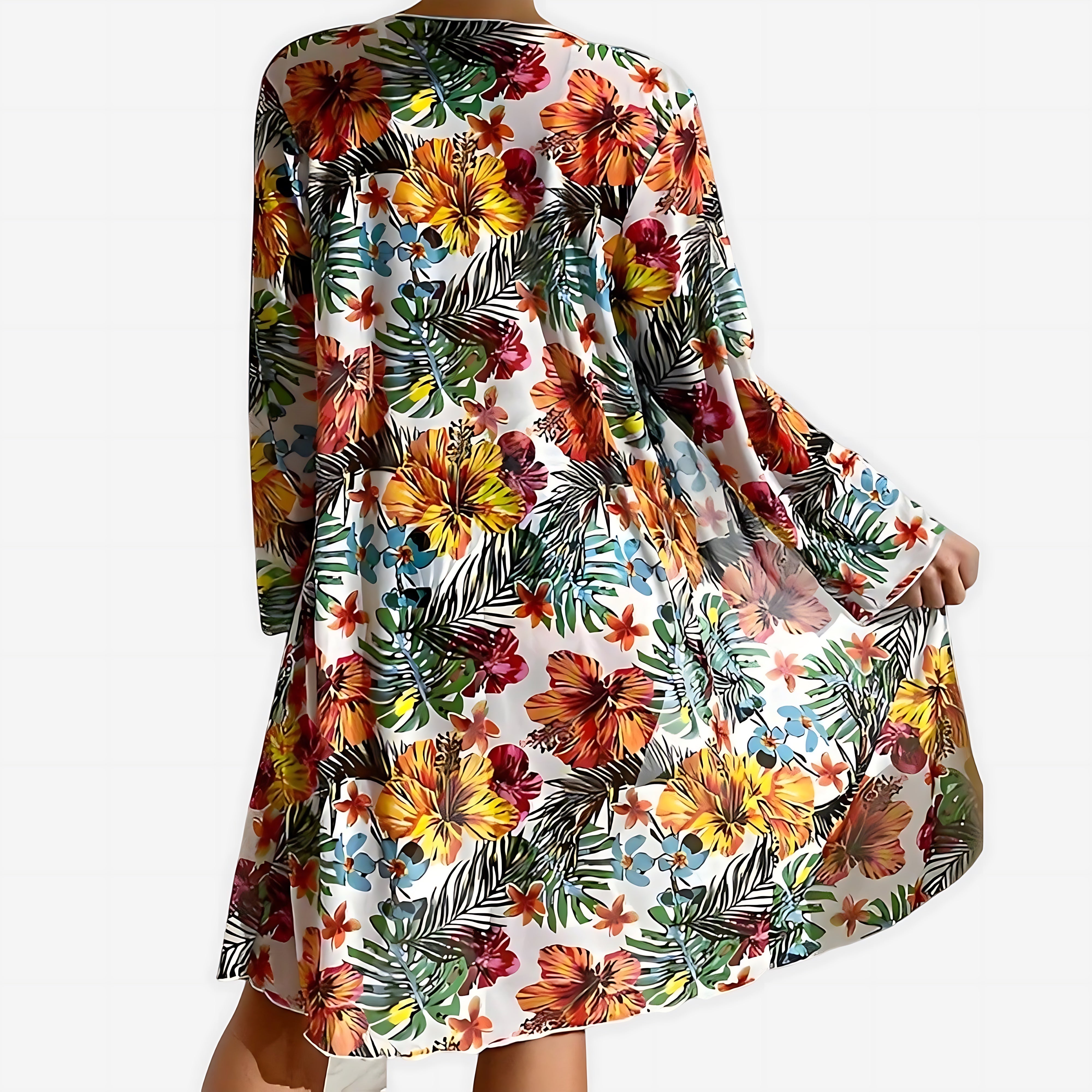 Andrea – Tropical Print Bikini and Kimono Cover Up Set