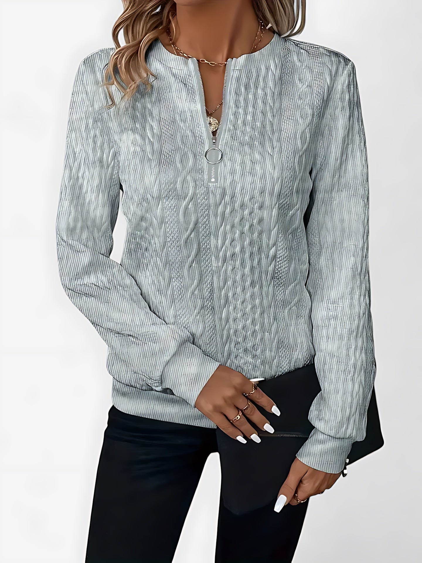 Anna – Cable Knit Half Zip Collared Sweater