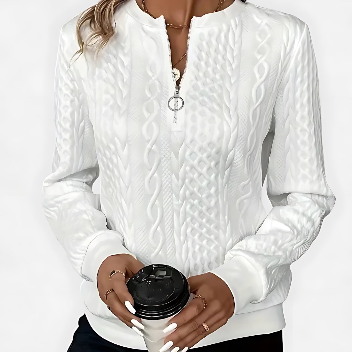 Anna – Cable Knit Half Zip Collared Sweater