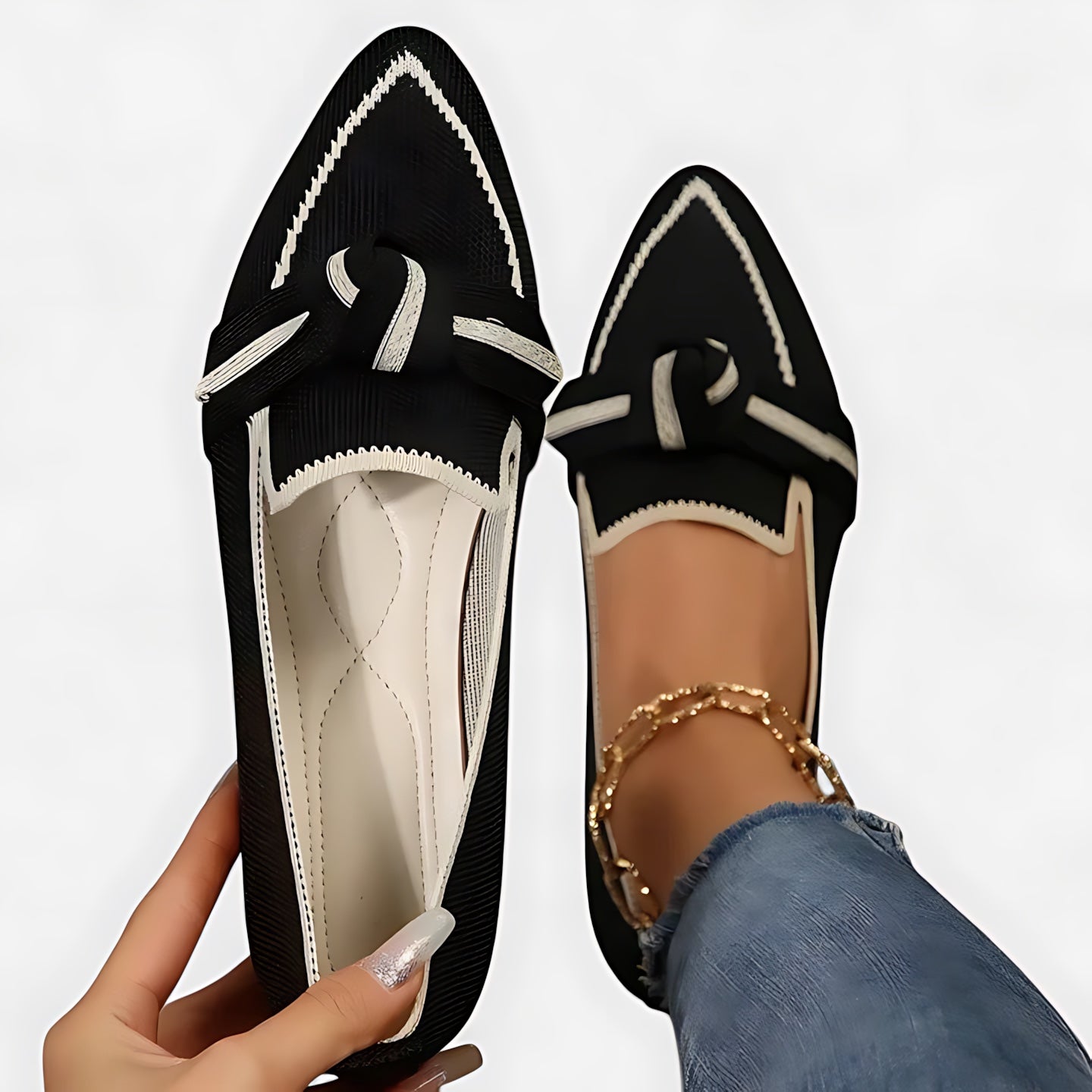 Anna – Pointed Toe Knot Slip On Flats