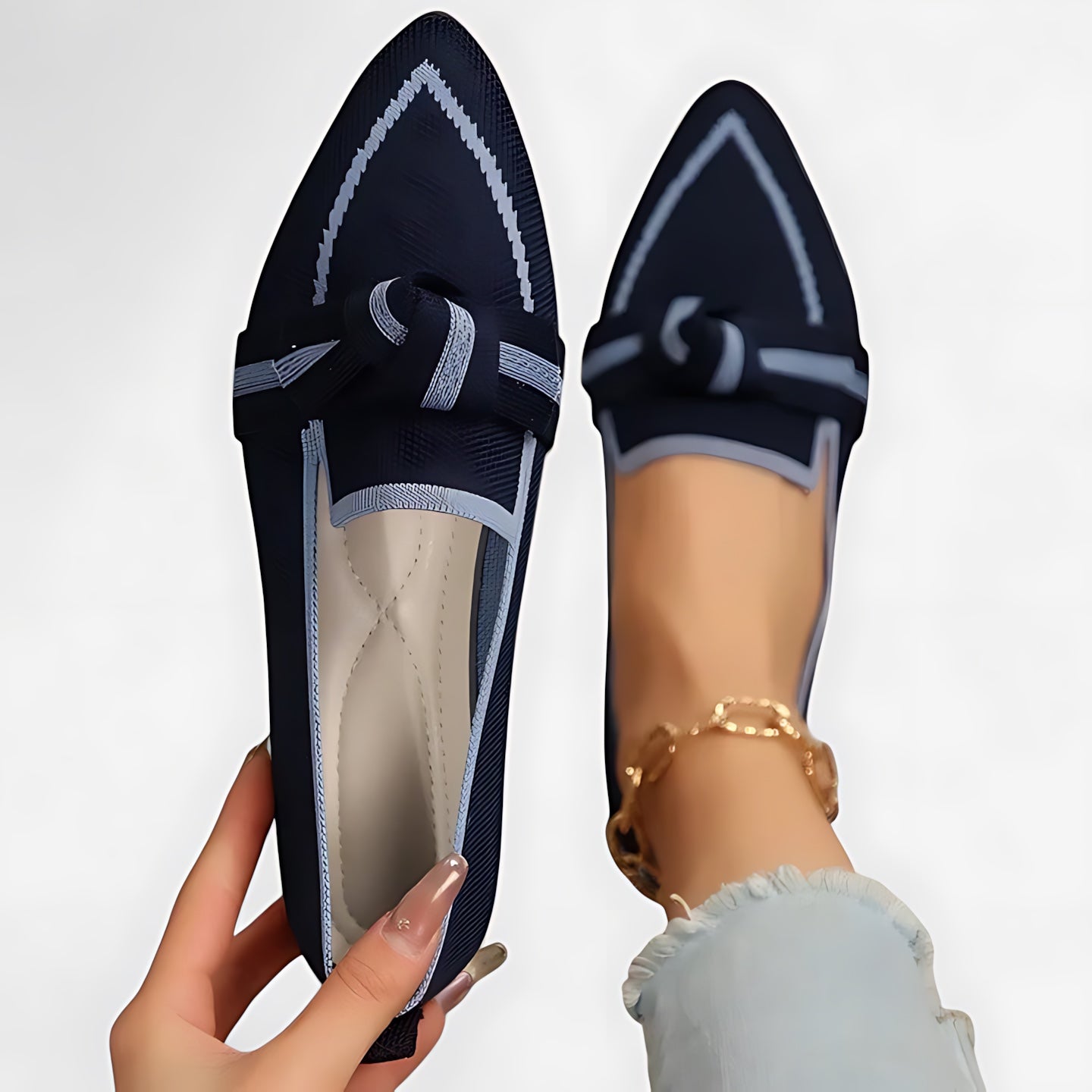 Anna – Pointed Toe Knot Slip On Flats
