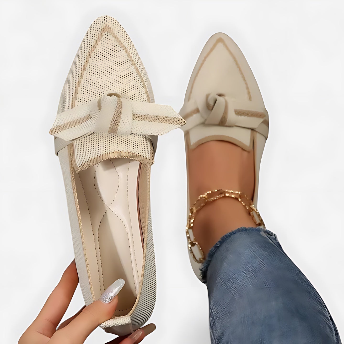 Anna – Pointed Toe Knot Slip On Flats