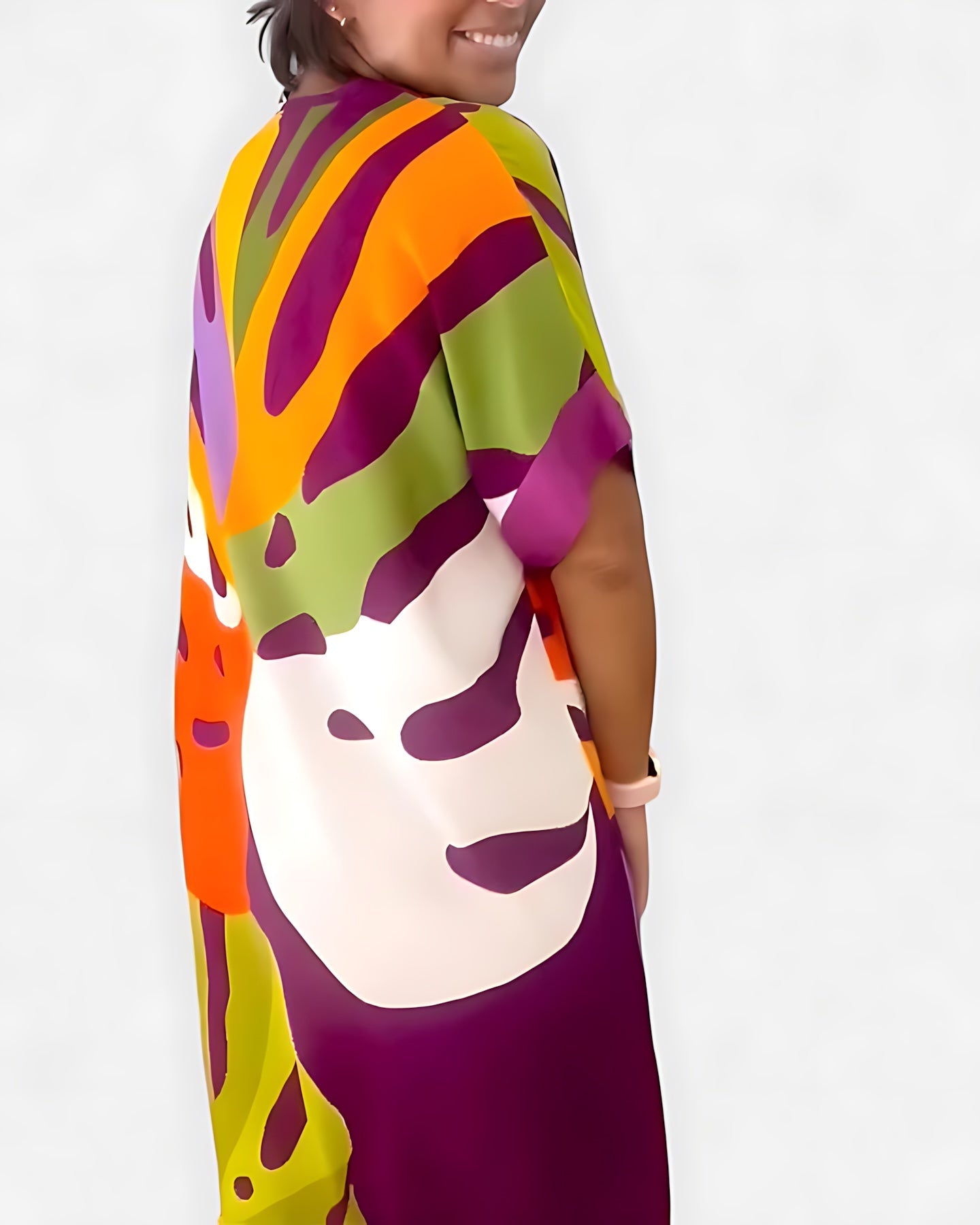 Annie – Abstract Print V Neck Kaftan Midi Dress