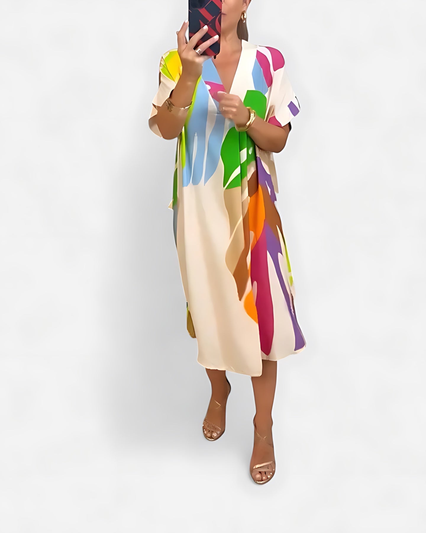 Annie – Abstract Print V Neck Kaftan Midi Dress