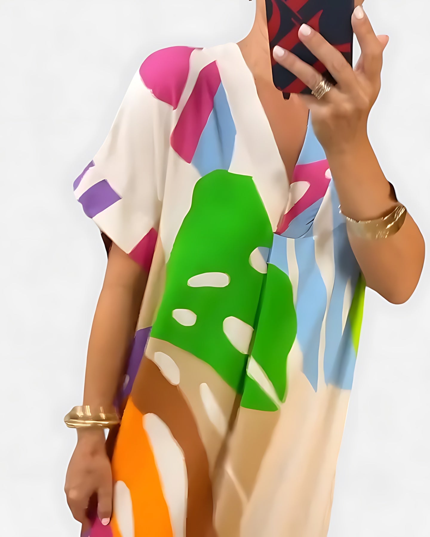 Annie – Abstract Print V Neck Kaftan Midi Dress