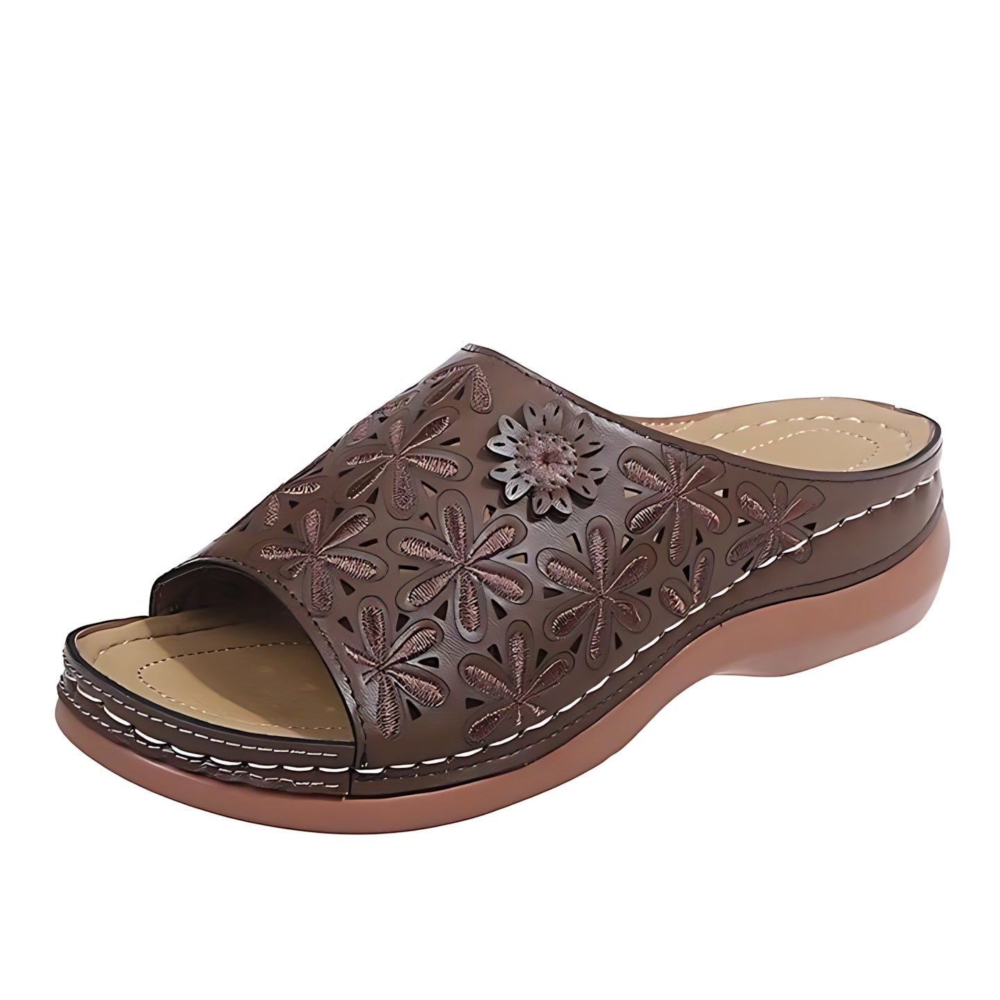 Annie – Embossed Peep Toe Wedge Slide Sandals