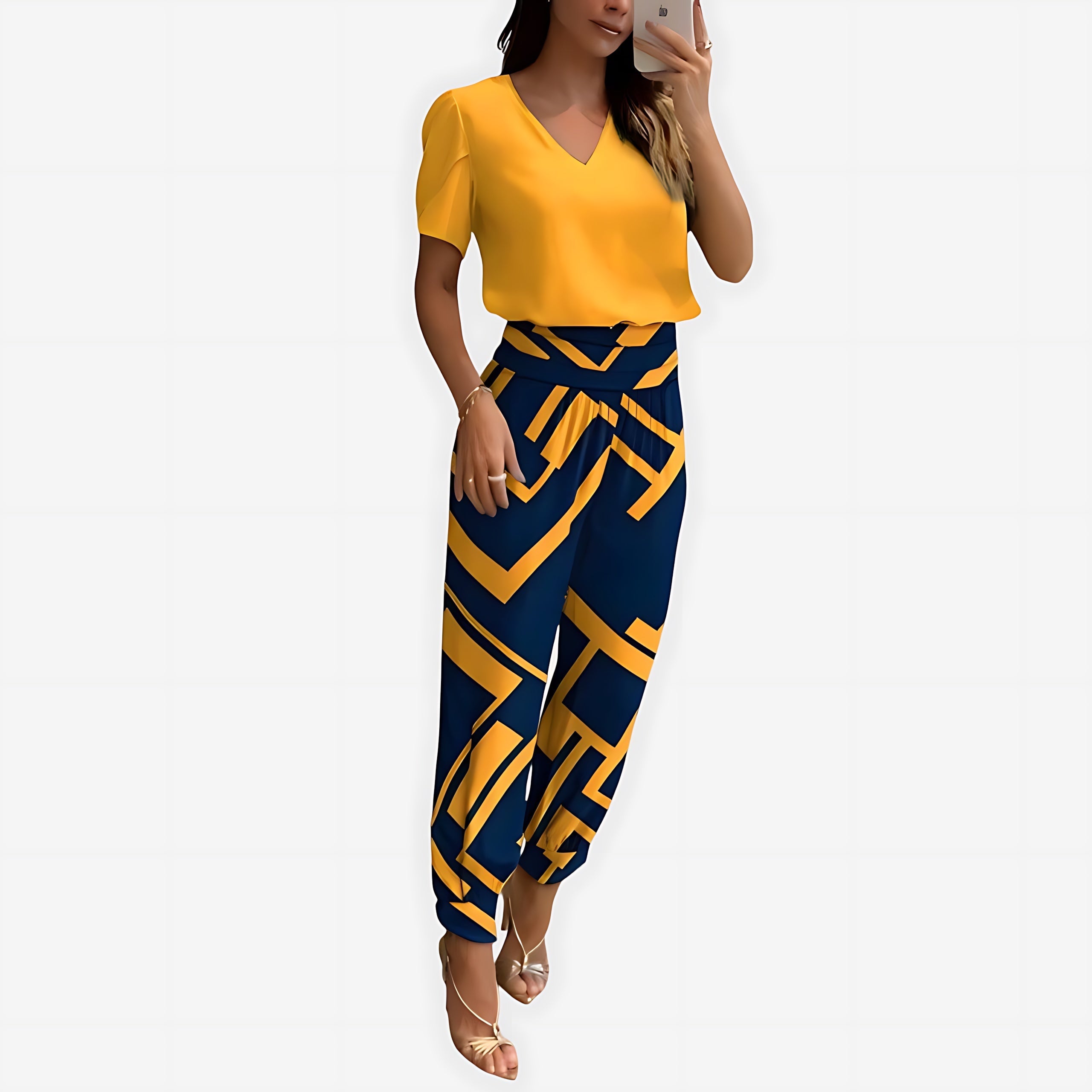 Annie – Short Sleeve Top and Abstract Print Pants Set