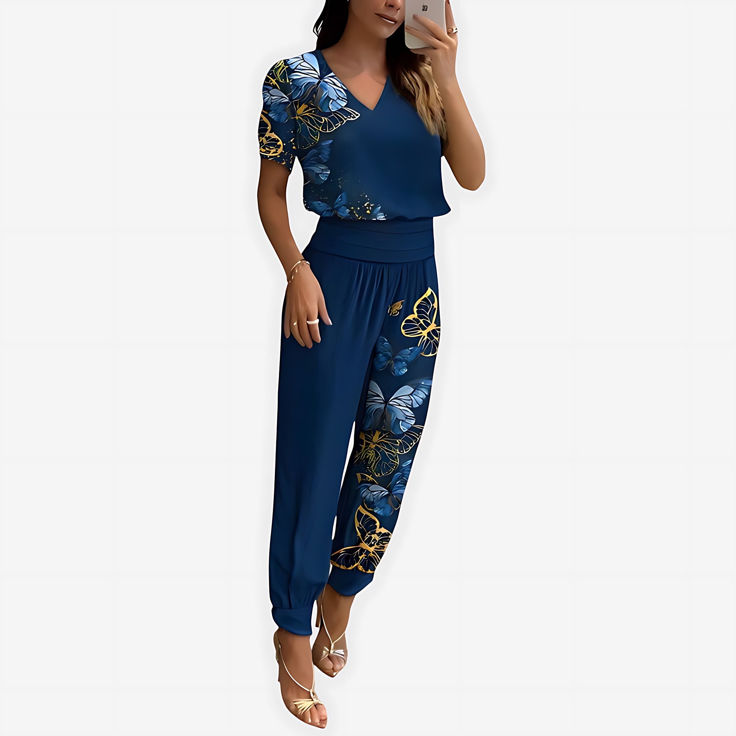 Annie – Short Sleeve Top and Abstract Print Pants Set