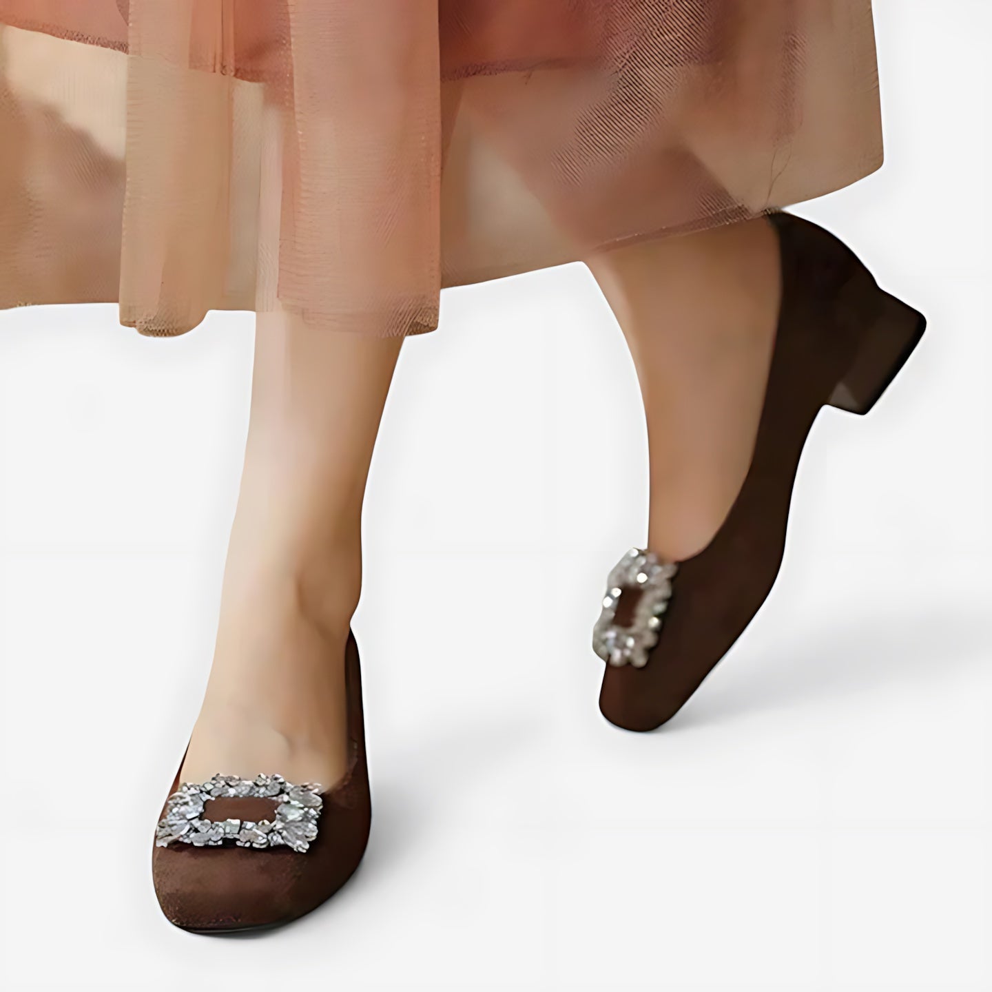 Aria – Crystal Embellished Suede Square Toe Pumps