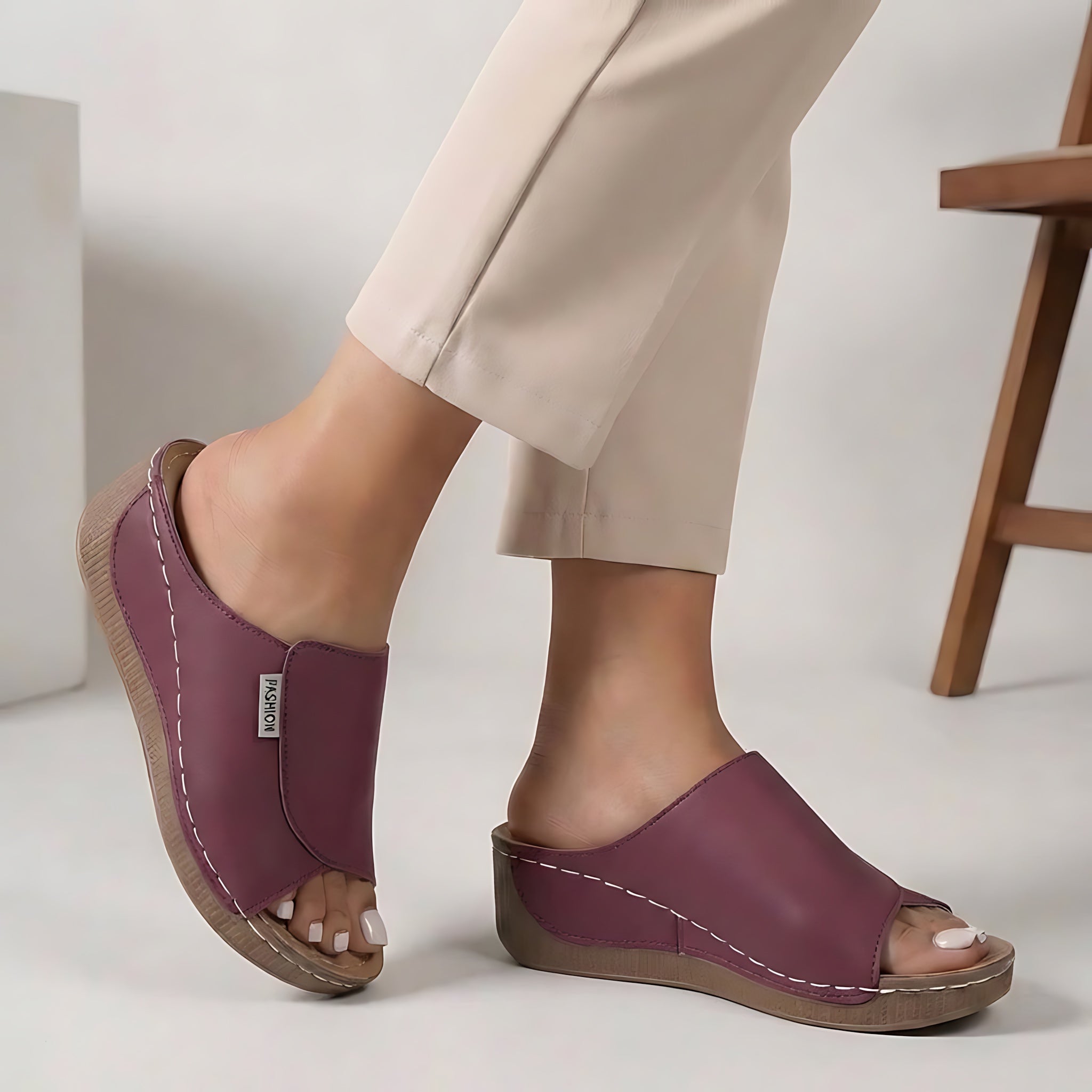 Aria – Slip On Peep Toe Wedge Sandals