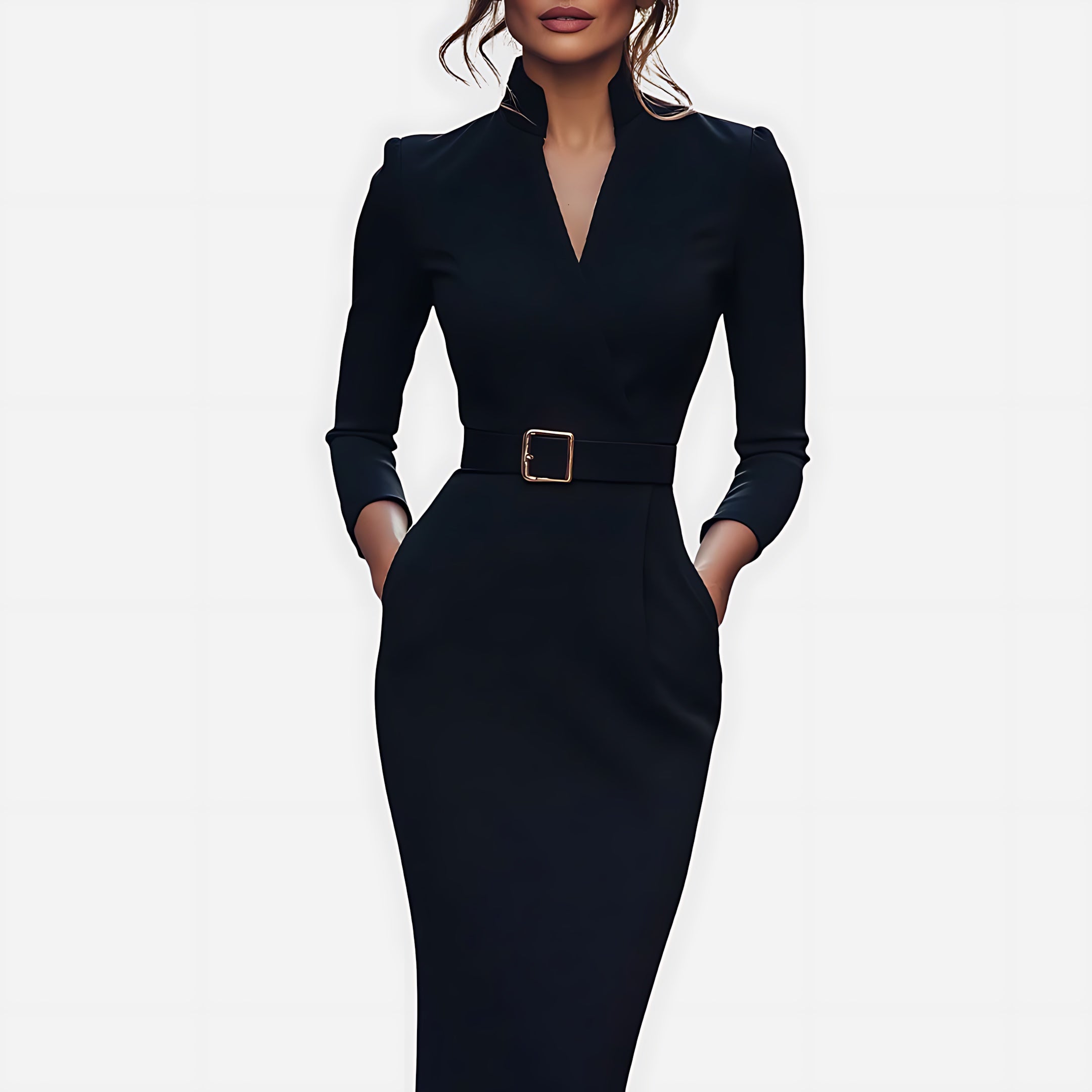 Aria – V Neck Long Sleeve Pencil Midi Dress