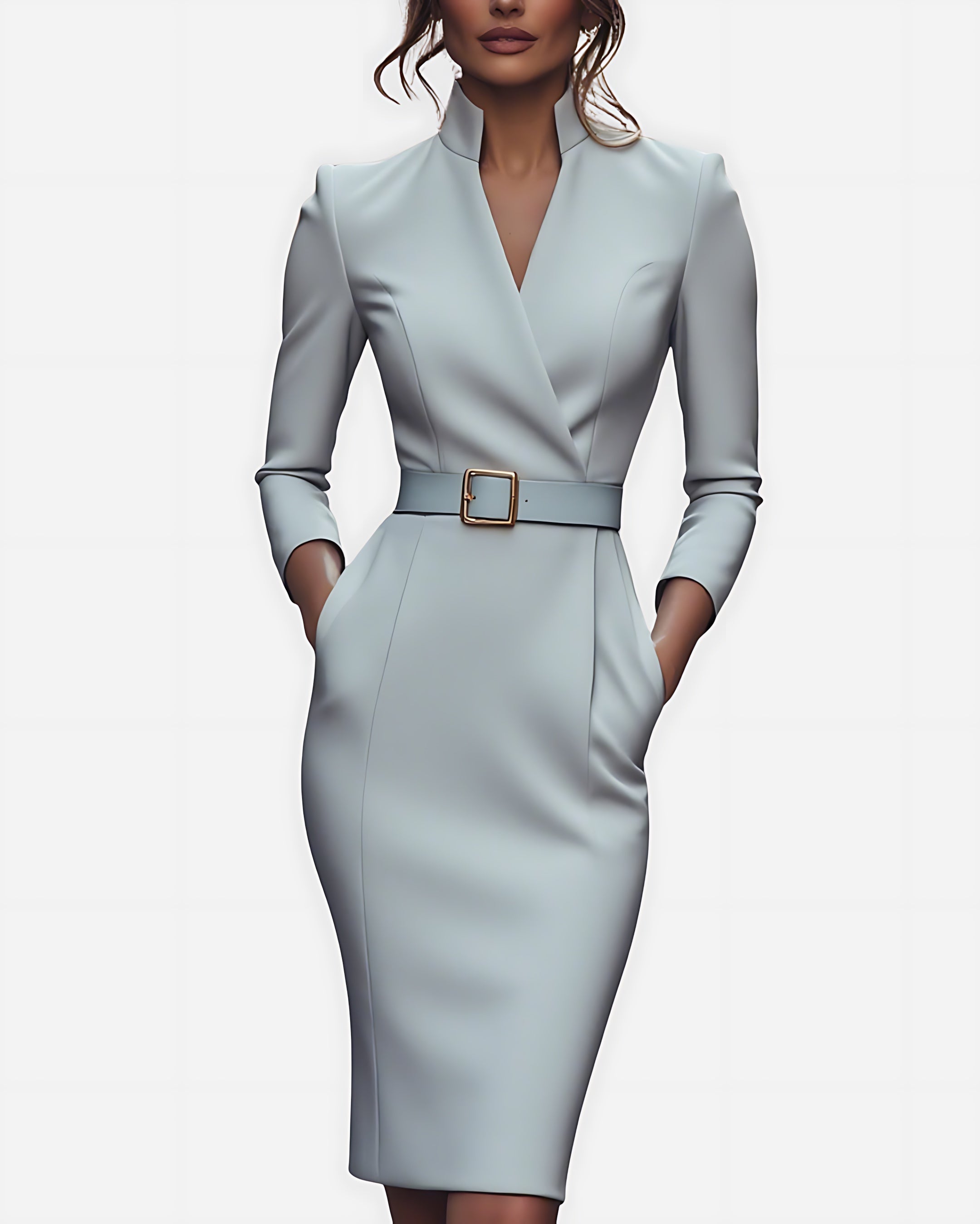 Aria – V Neck Long Sleeve Pencil Midi Dress