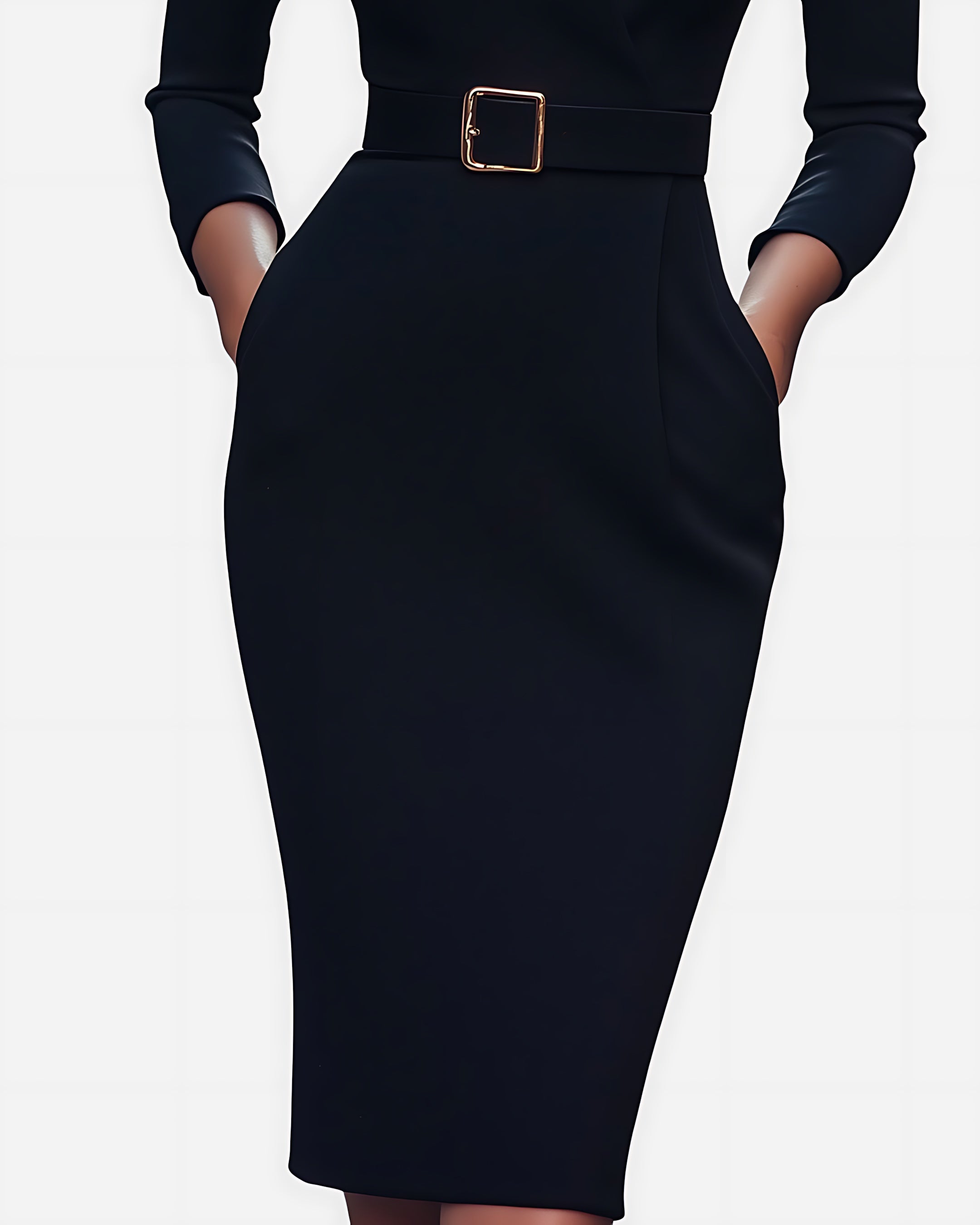 Aria – V Neck Long Sleeve Pencil Midi Dress