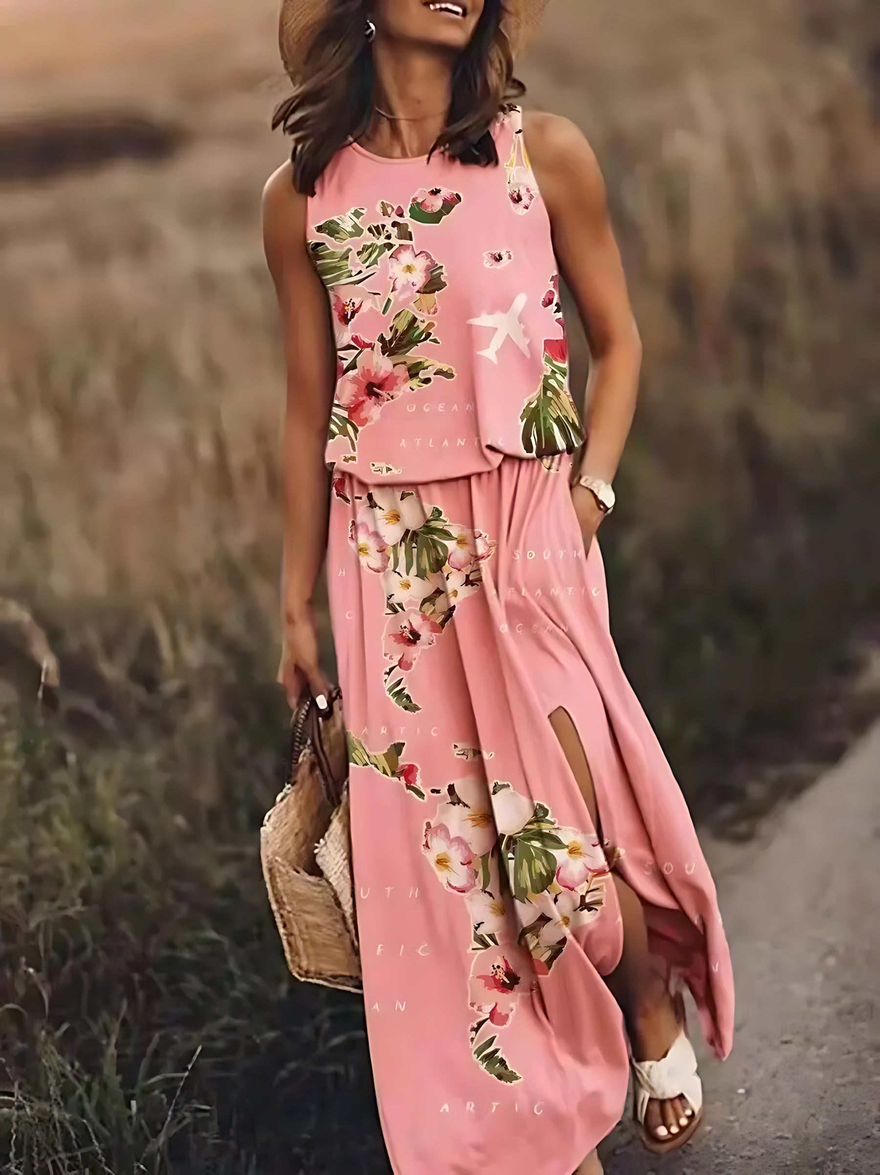 Ariana – Floral Print Scoop Neck Boho Maxi Dress