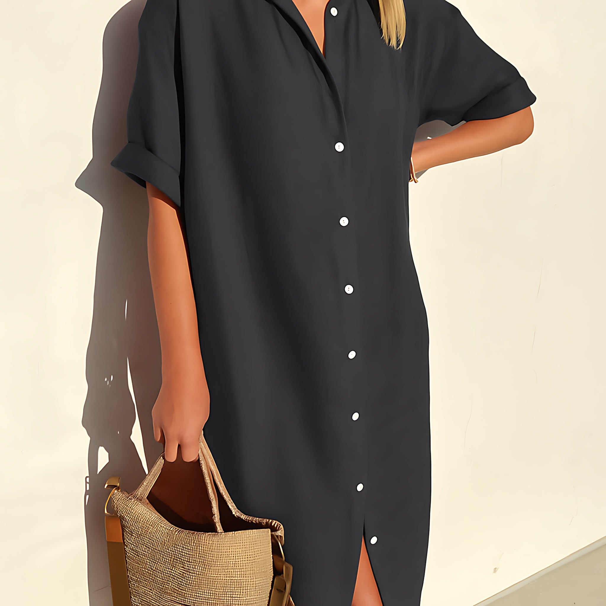 Ariana – Oversized Collared Midi Shirt Dress