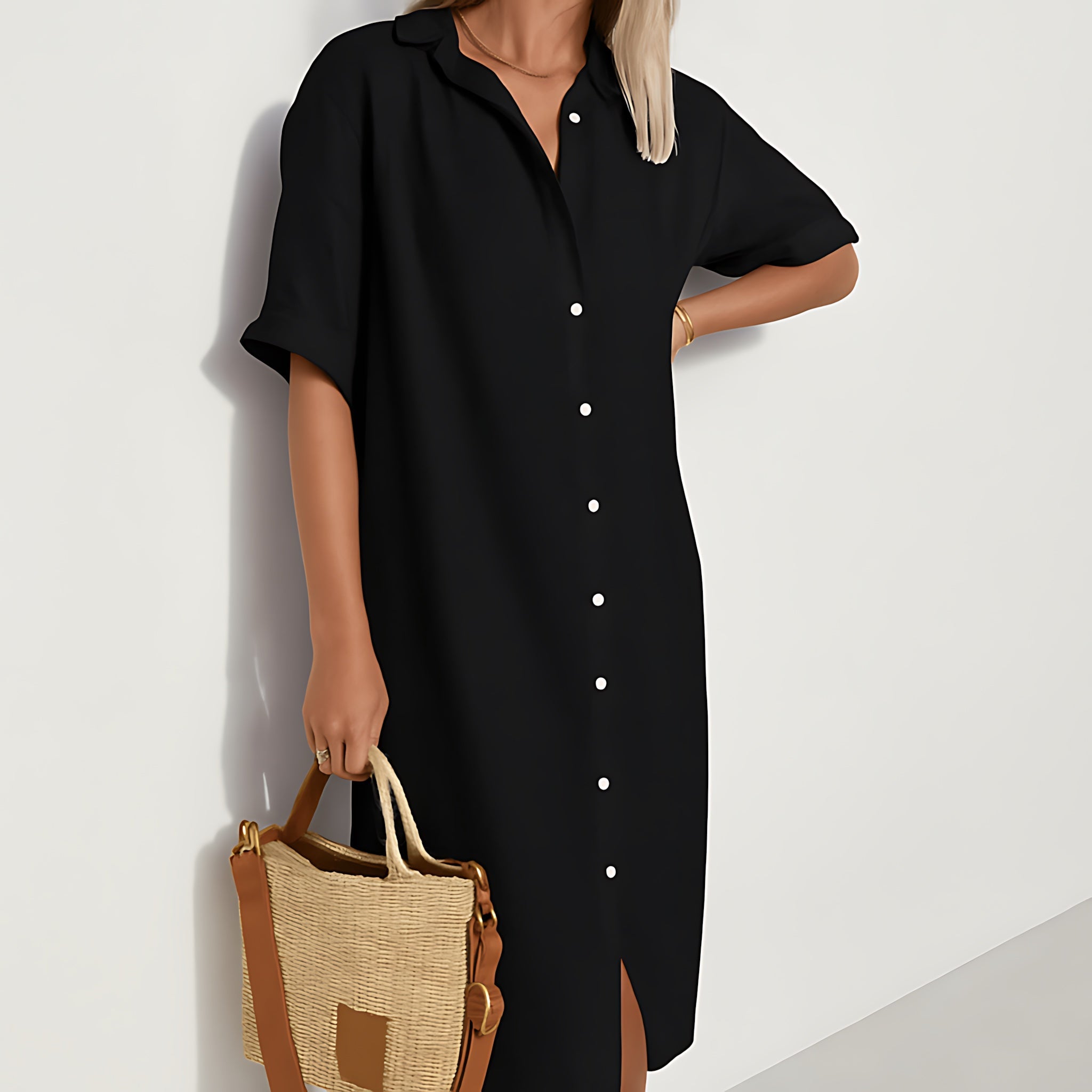 Ariana – Oversized Collared Midi Shirt Dress