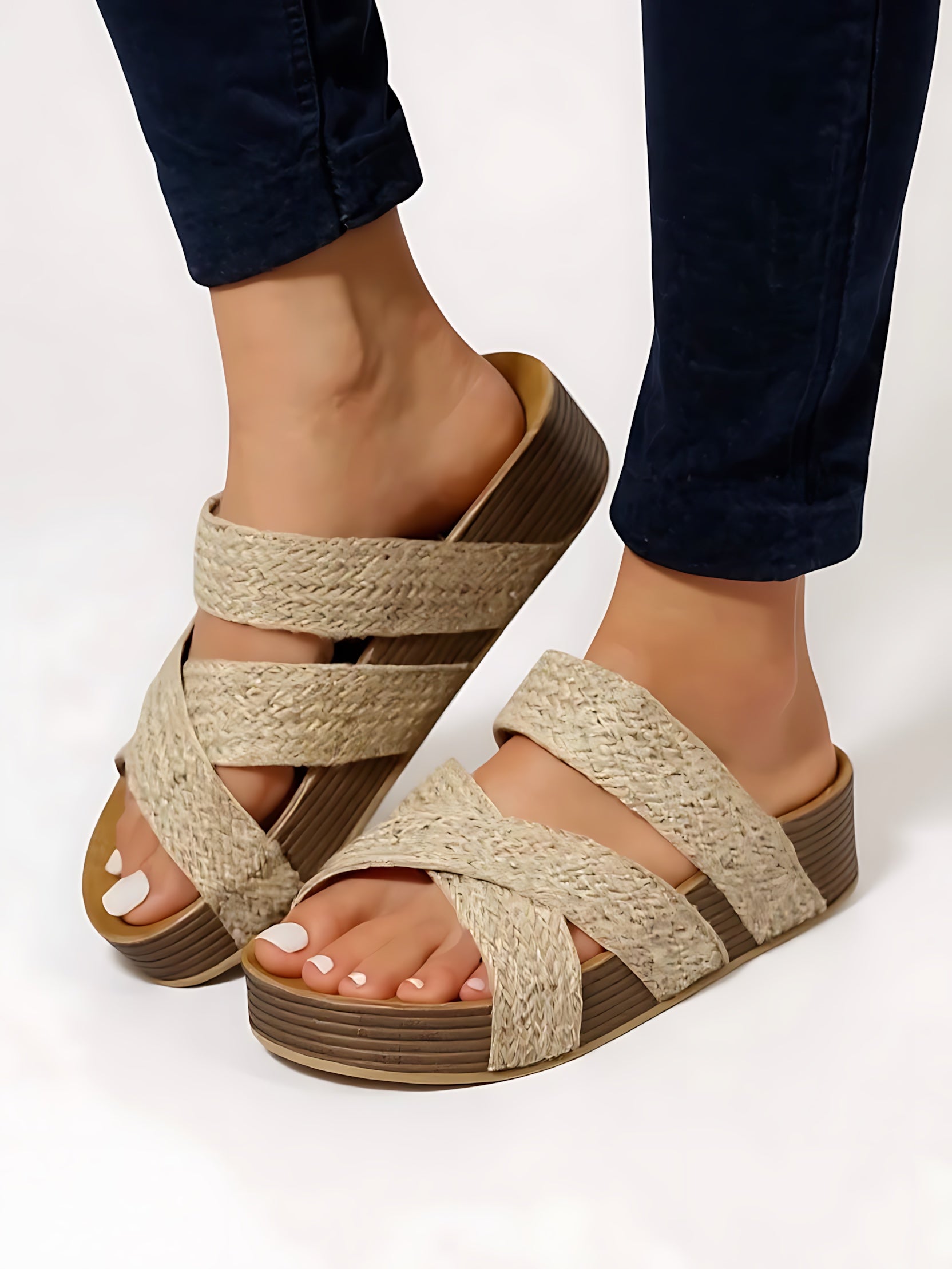 Arya – Double Strap Cork Footbed Slide Sandals