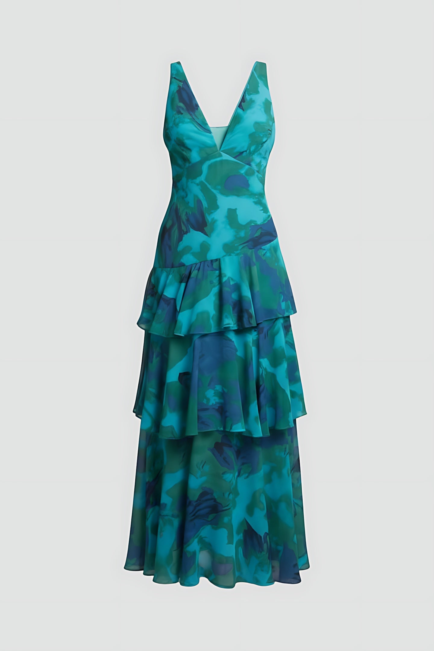 Arya – Floral V Neck Tiered Ruffle Maxi Dress