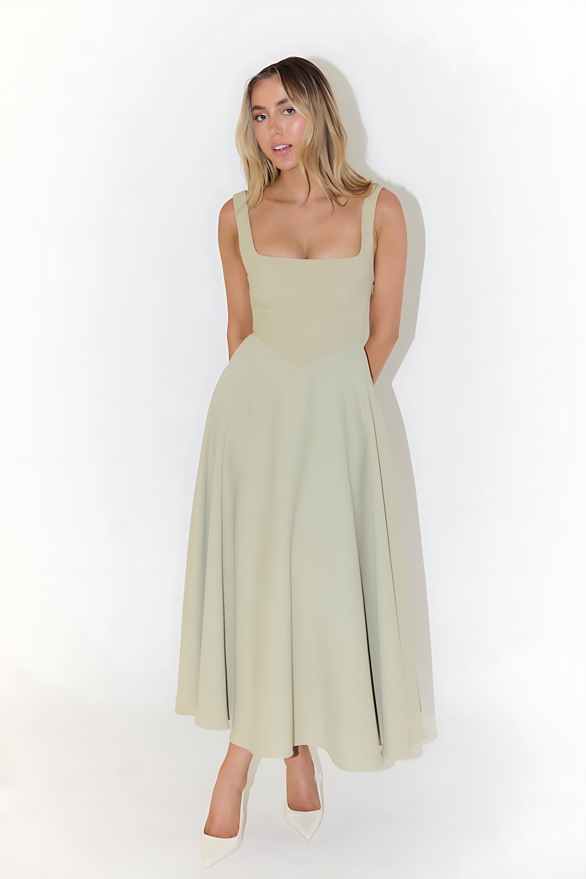 Arya – Square Neck Fit and Flare Midi Dress