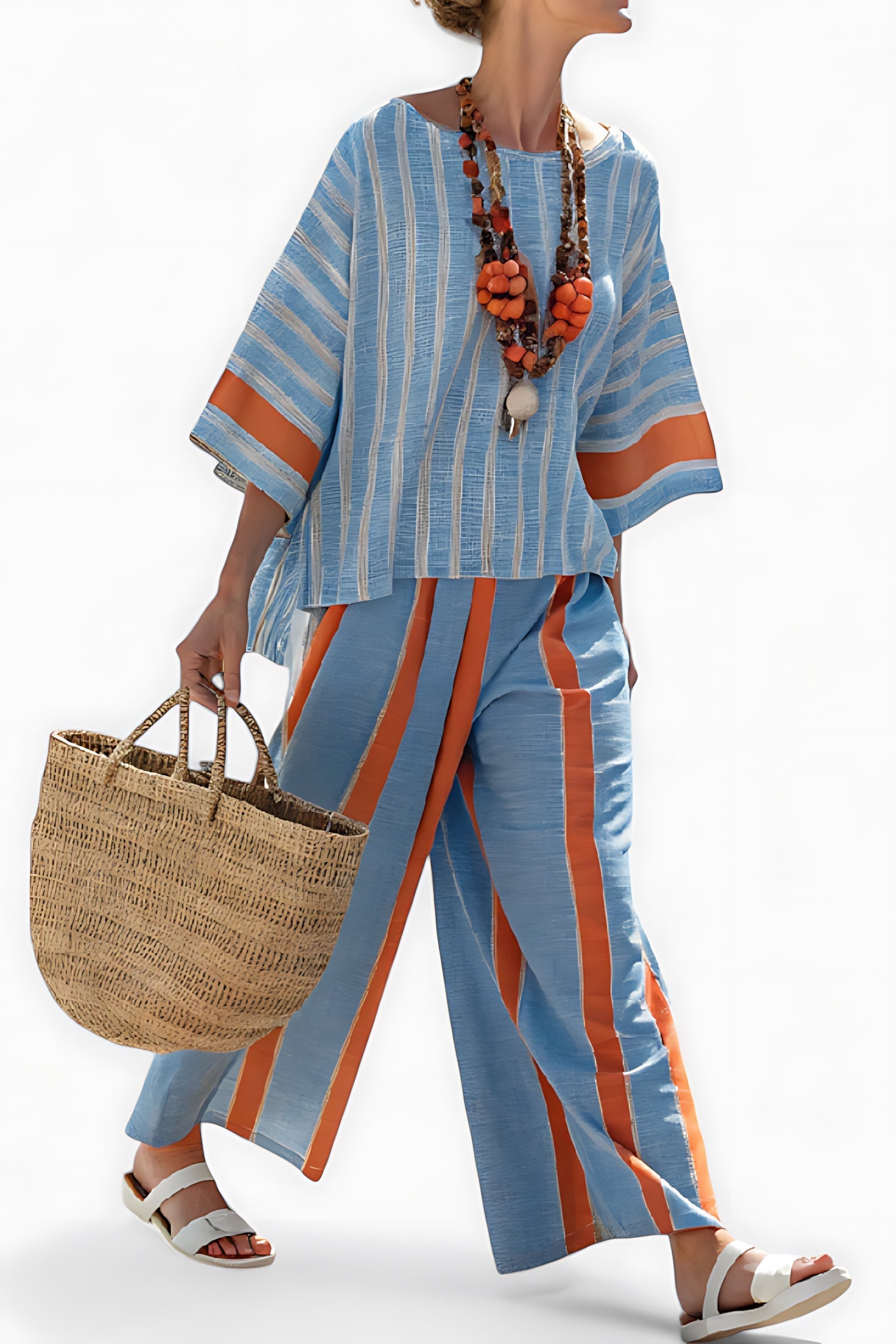 Arya – Striped Boxy Top and Wide Leg Pants Set