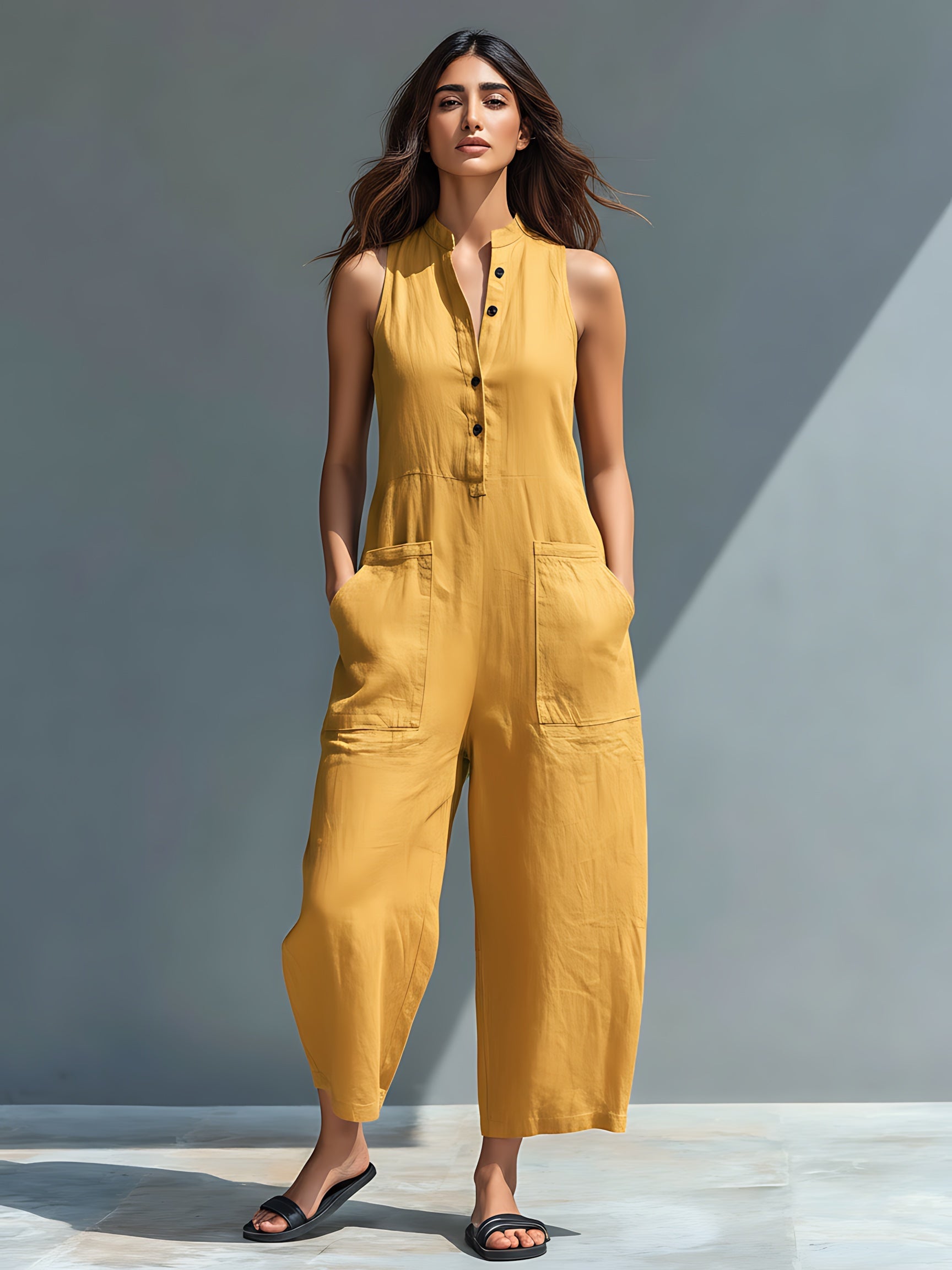 Arya – V Neck Tie Waist Barrel Leg Jumpsuit