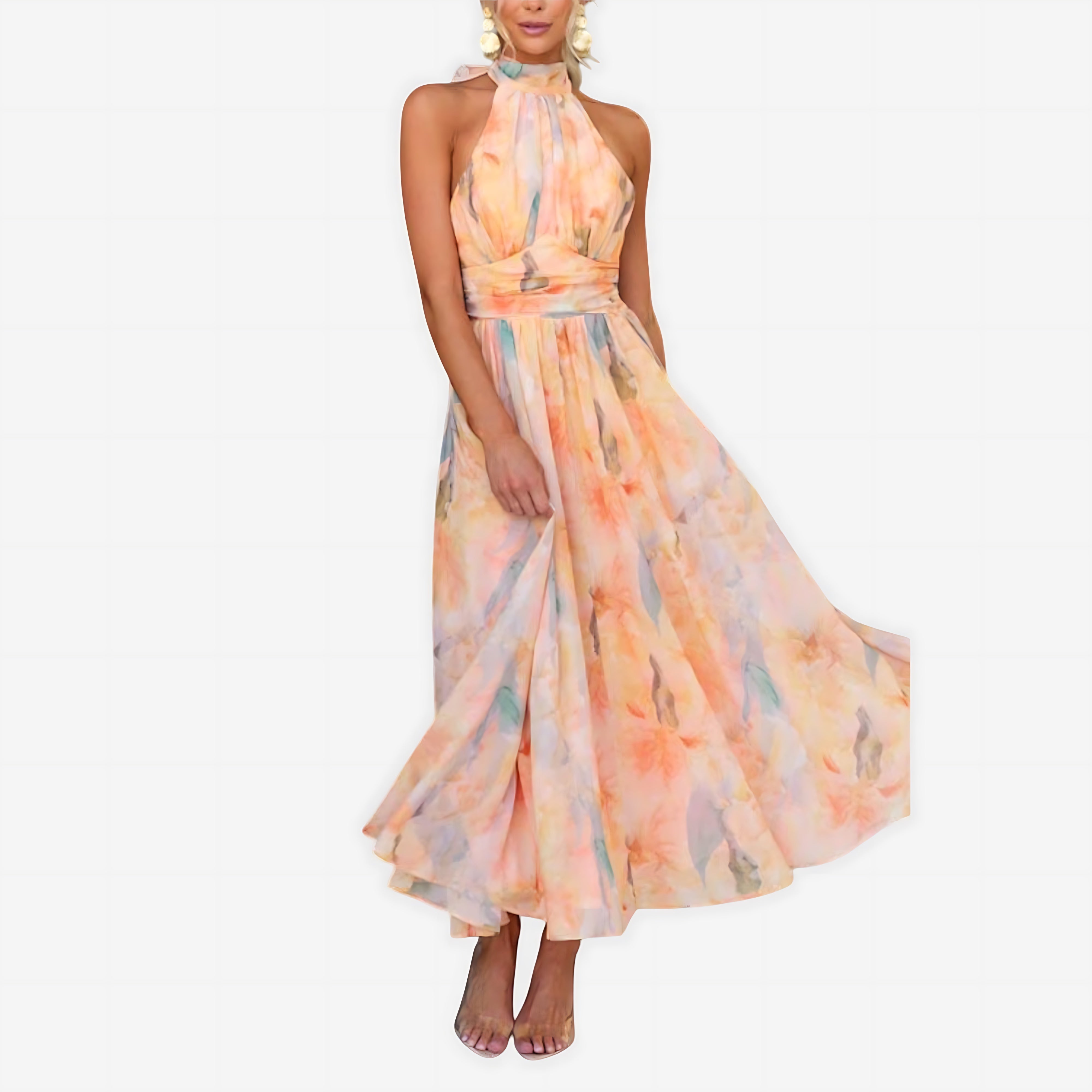 Athena – Chiffon Halter Wedding Guest Maxi Dress