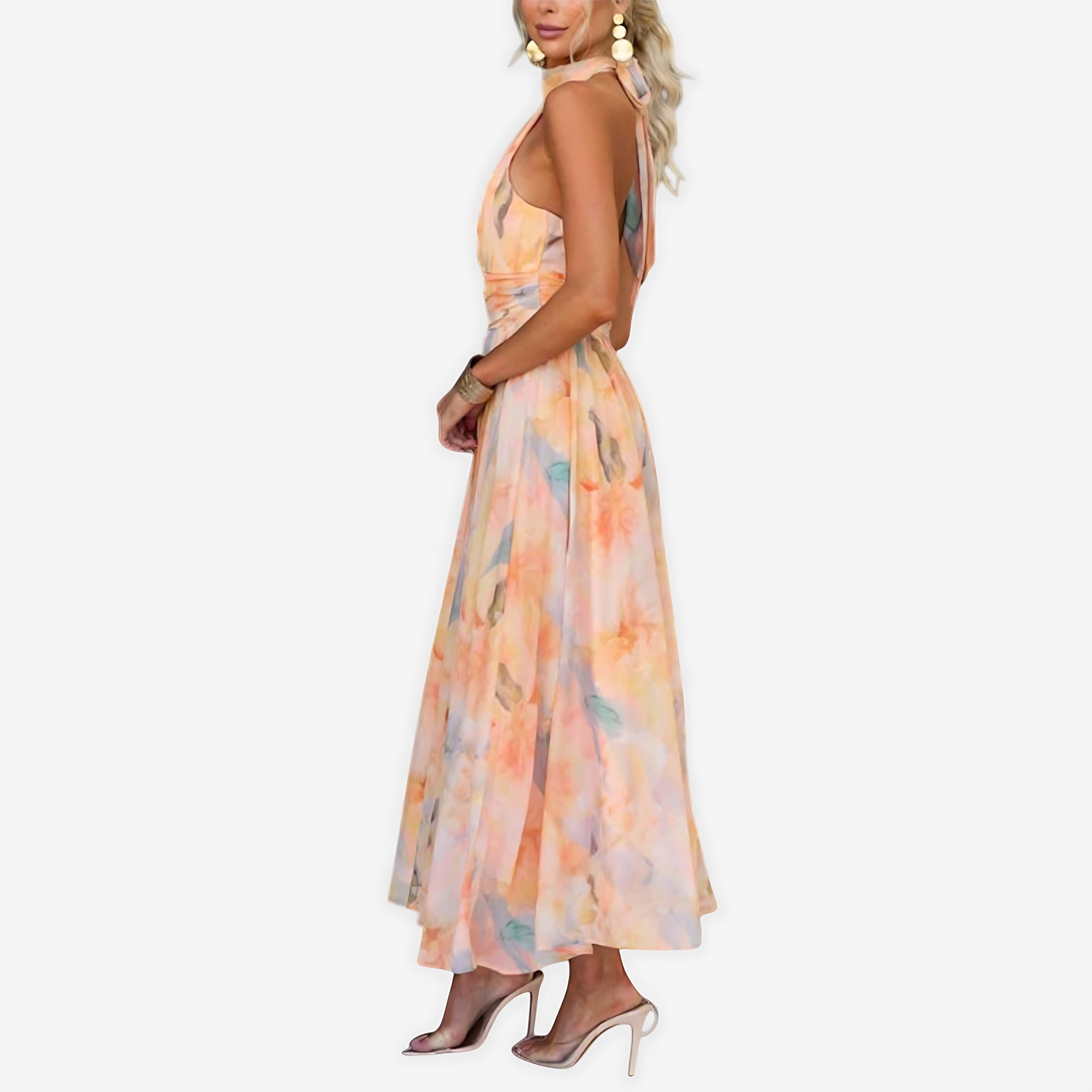 Athena – Chiffon Halter Wedding Guest Maxi Dress