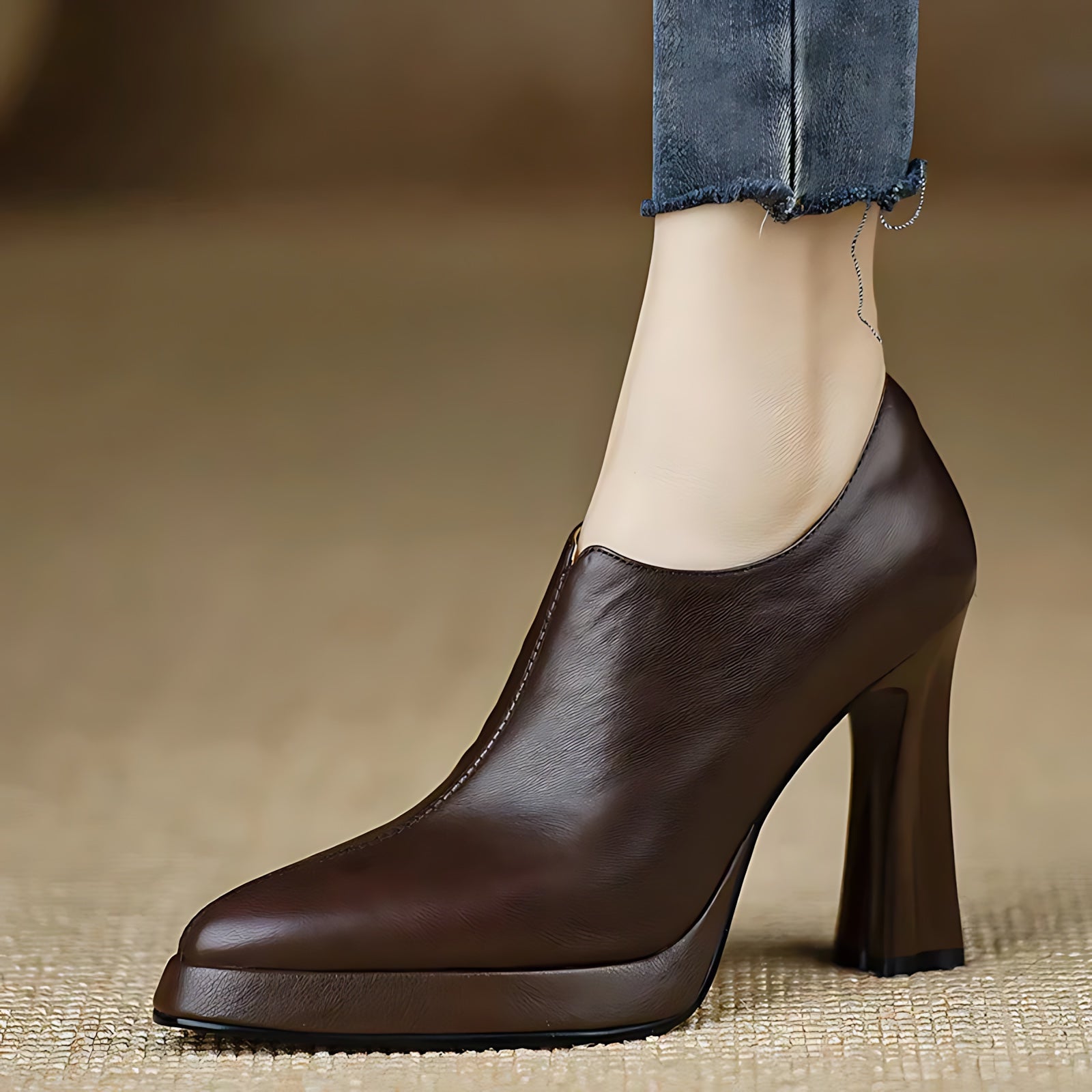 Athena – Faux Leather Pointed Toe Block Heel Pumps