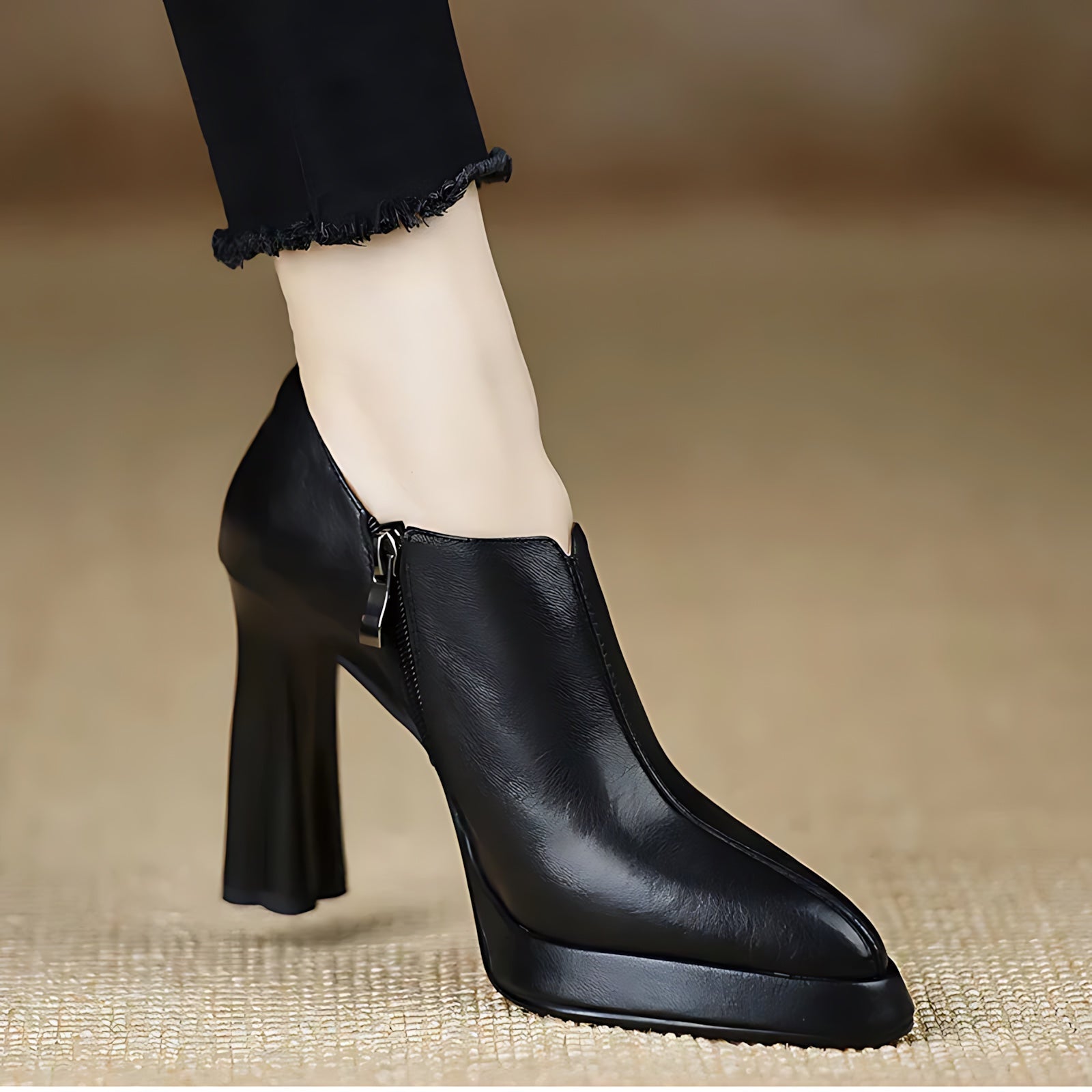Athena – Faux Leather Pointed Toe Block Heel Pumps