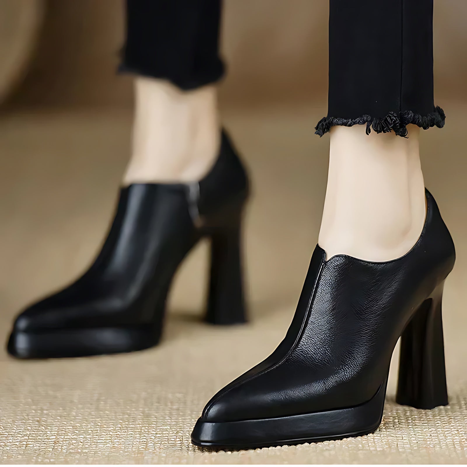 Athena – Faux Leather Pointed Toe Block Heel Pumps