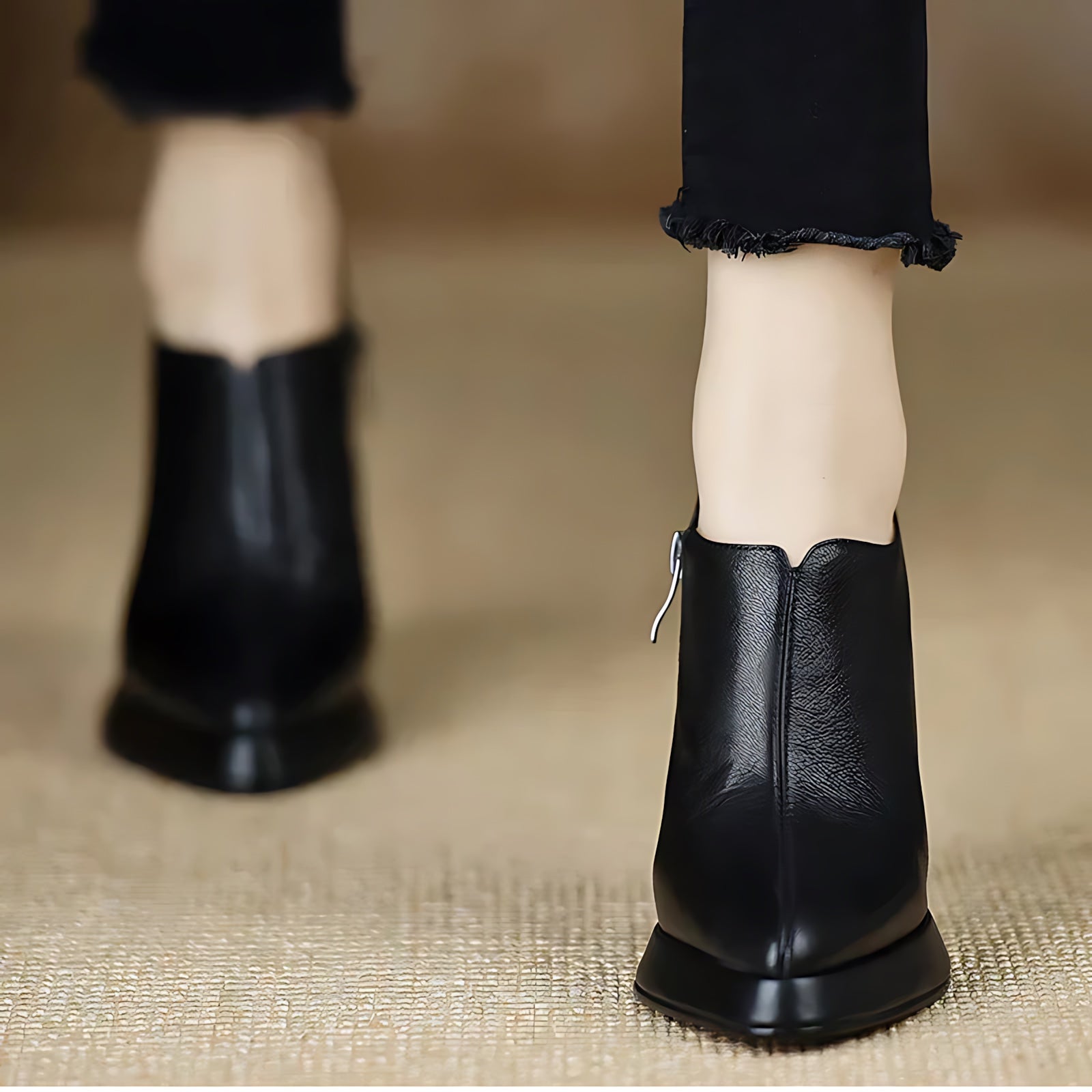 Athena – Faux Leather Pointed Toe Block Heel Pumps