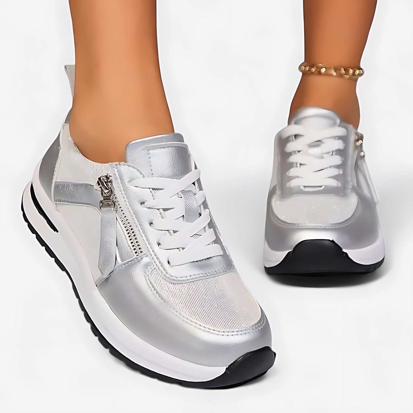 Athena – Metallic Lace Up Hidden Wedge Sneakers
