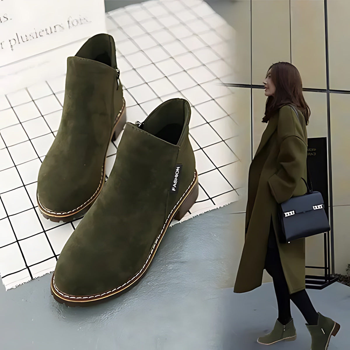Athena – Suede Side Zip Ankle Boots