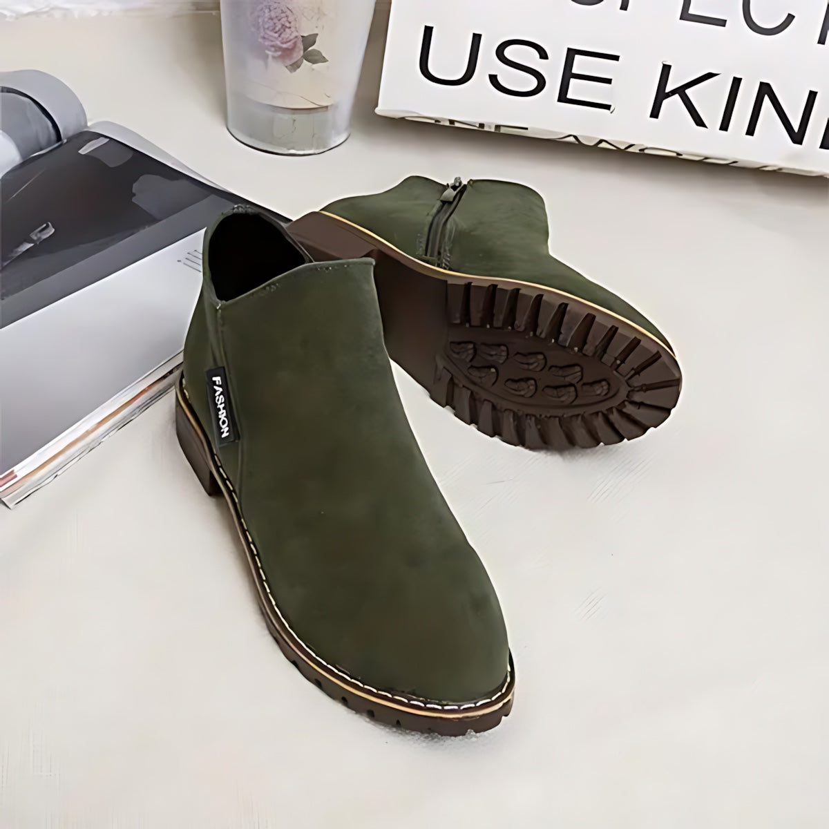 Athena – Suede Side Zip Ankle Boots