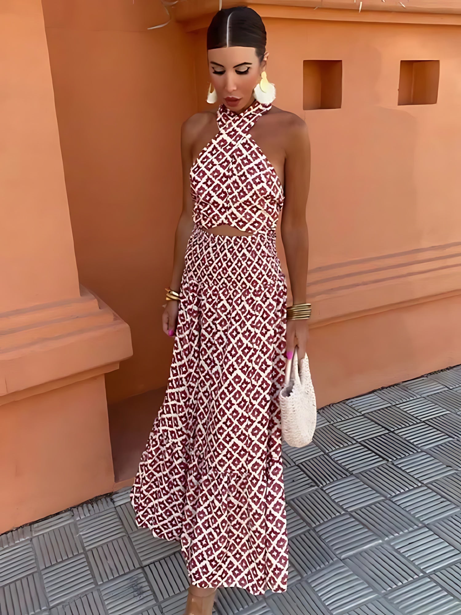 Aubrey – Ditsy Print Halter Summer Maxi Dress