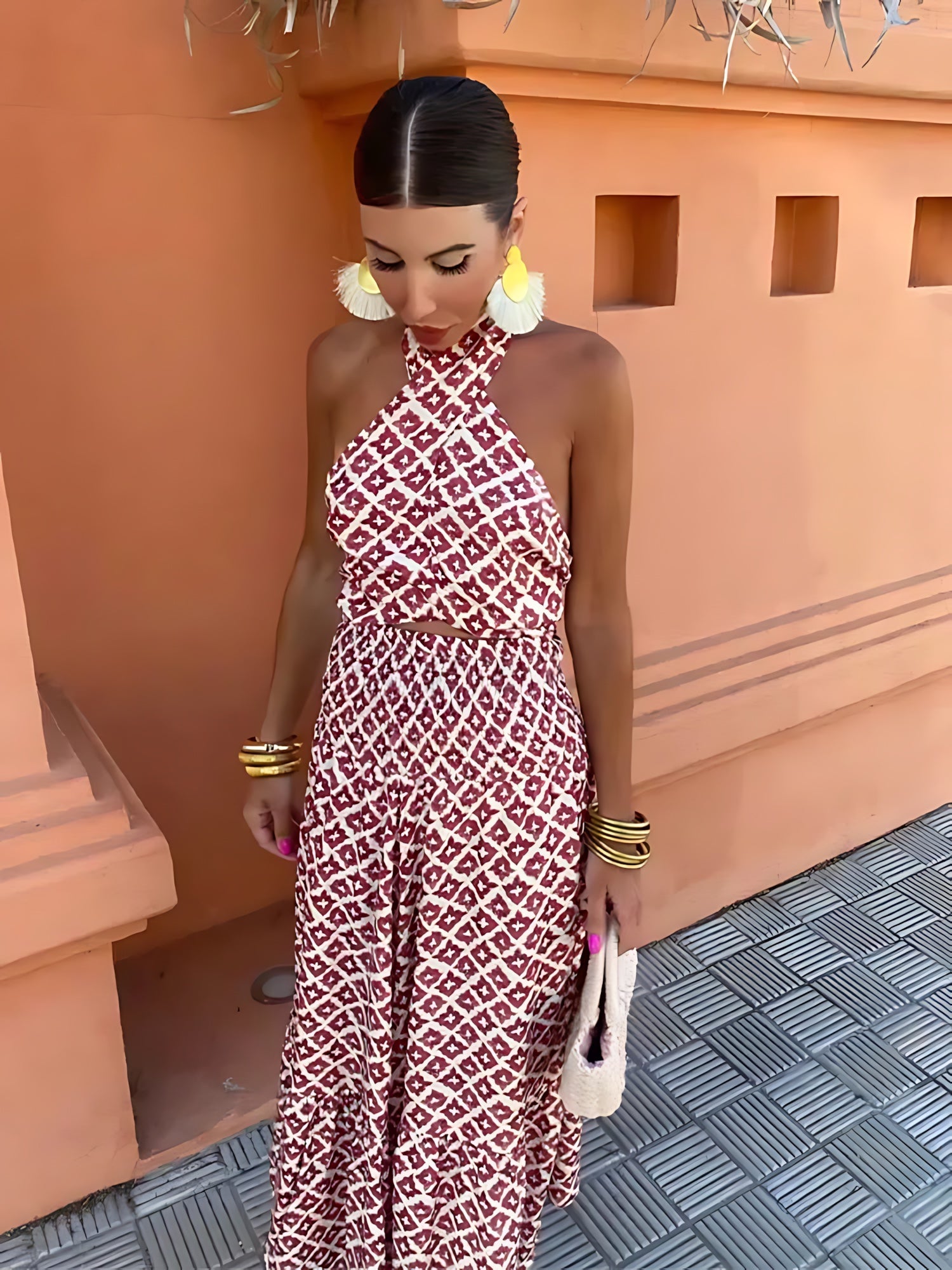 Aubrey – Ditsy Print Halter Summer Maxi Dress