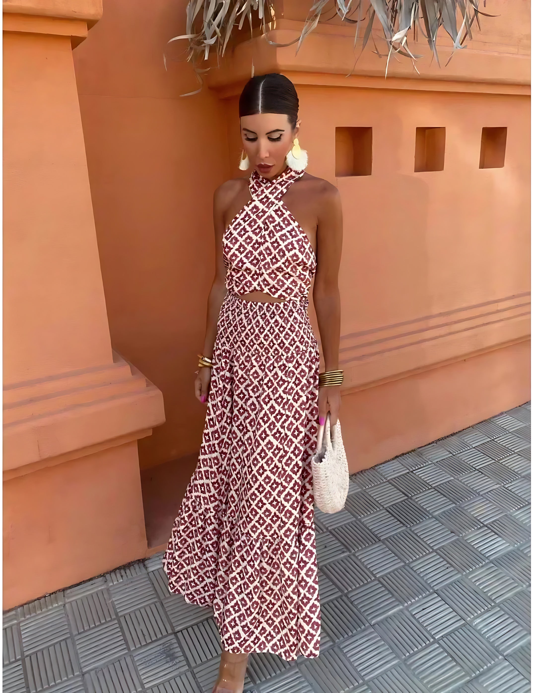Aubrey – Ditsy Print Halter Summer Maxi Dress