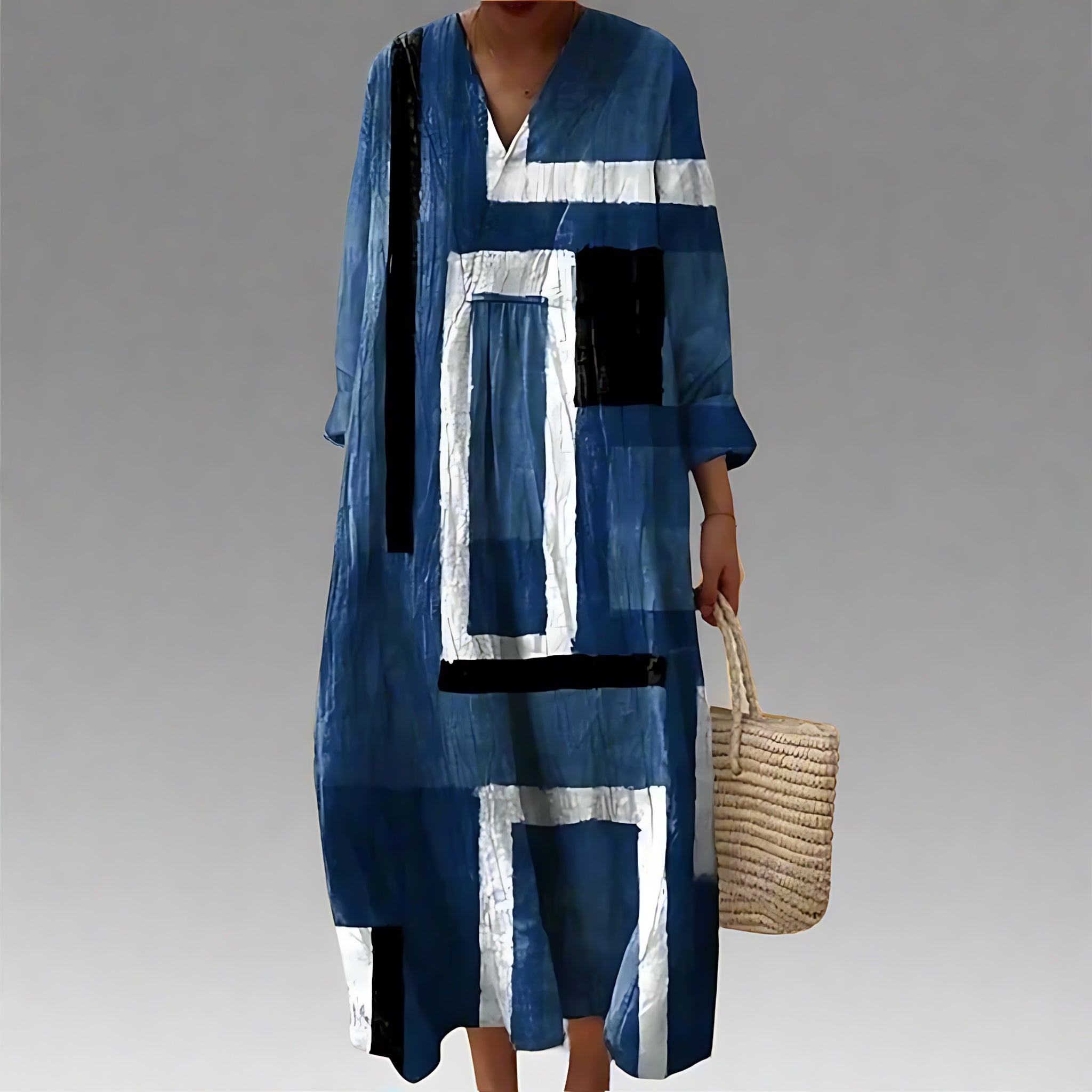 Aubrey – Geometric Print V Neck Kaftan Maxi Dress