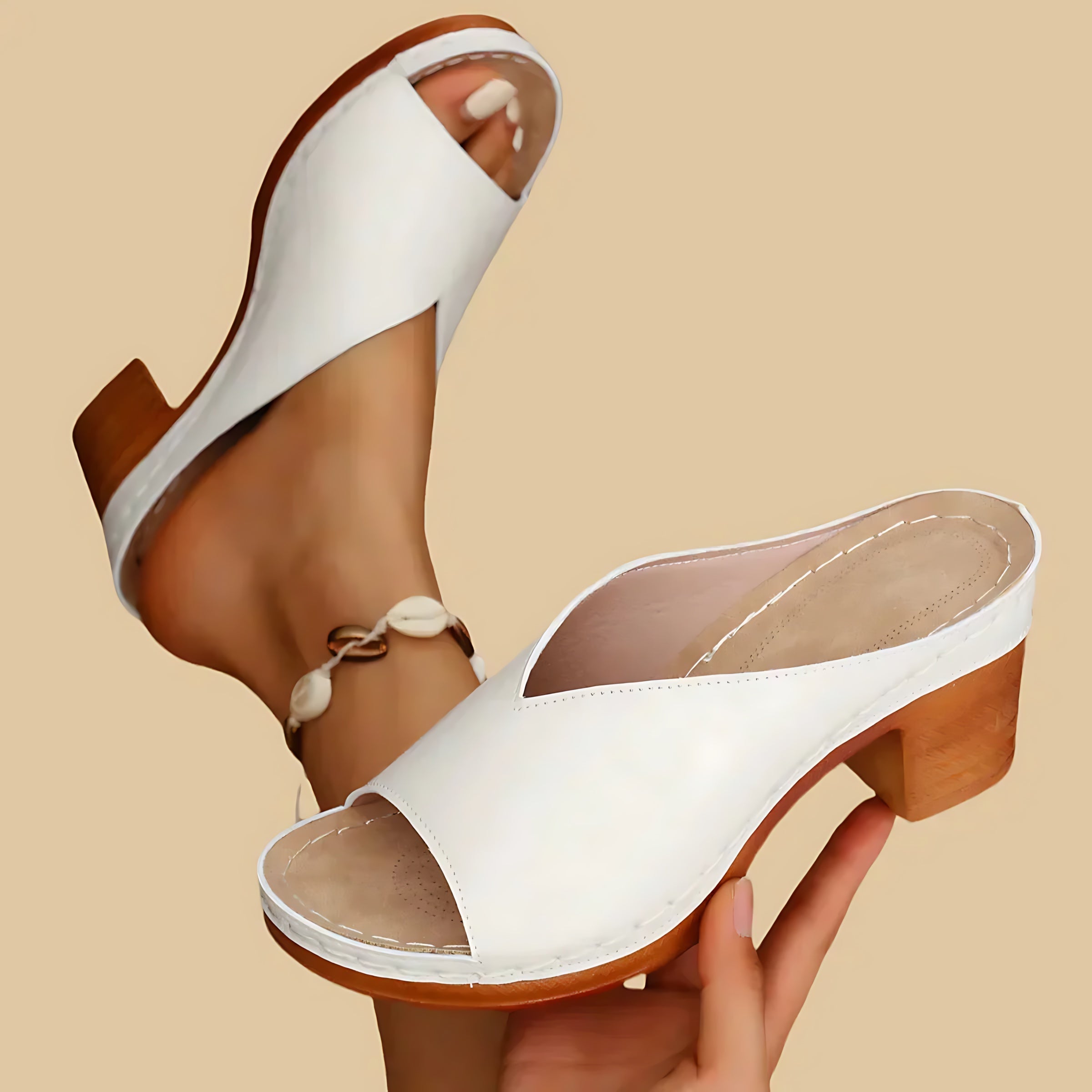Aubrey – Metallic Peep Toe Block Heel Sandals