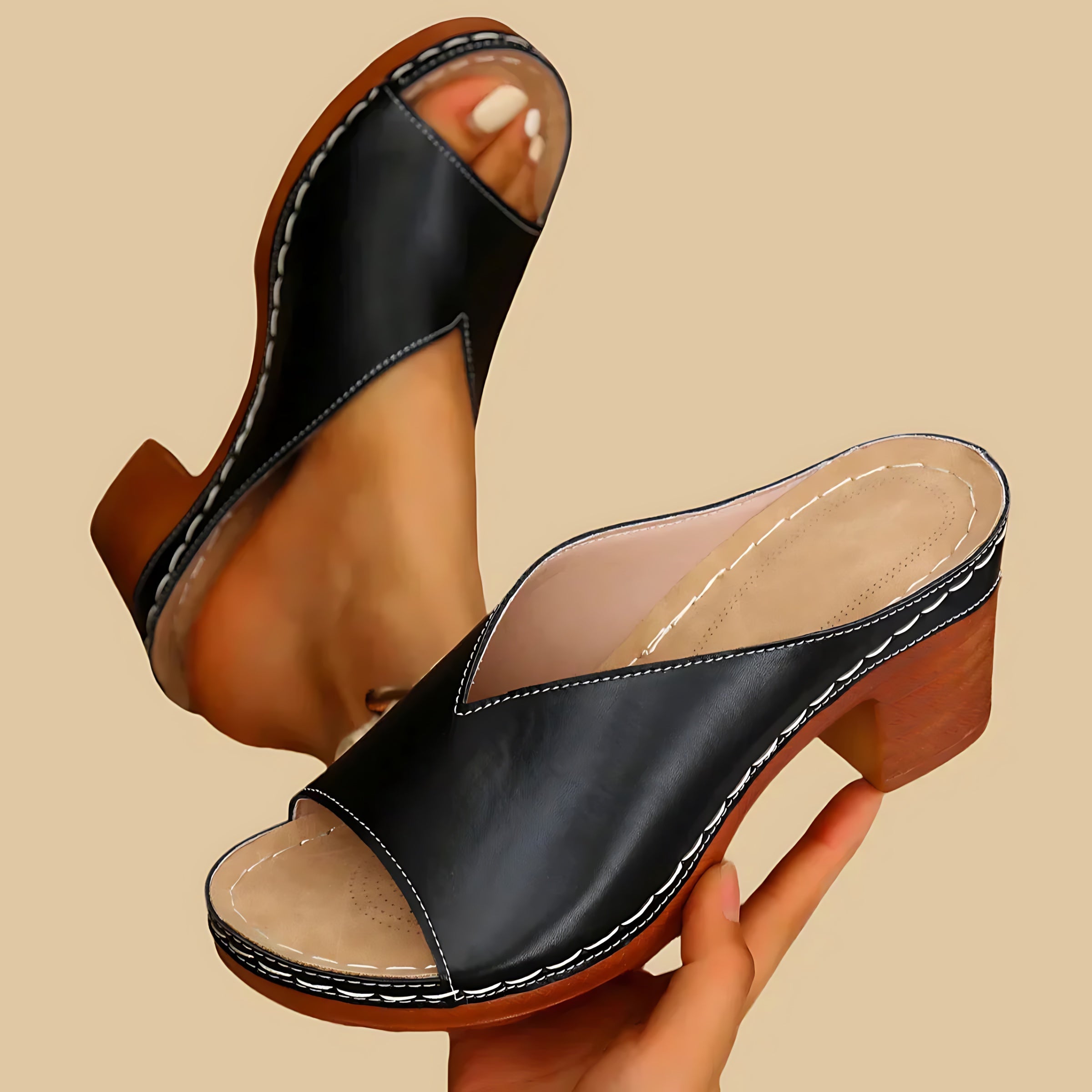 Aubrey – Metallic Peep Toe Block Heel Sandals