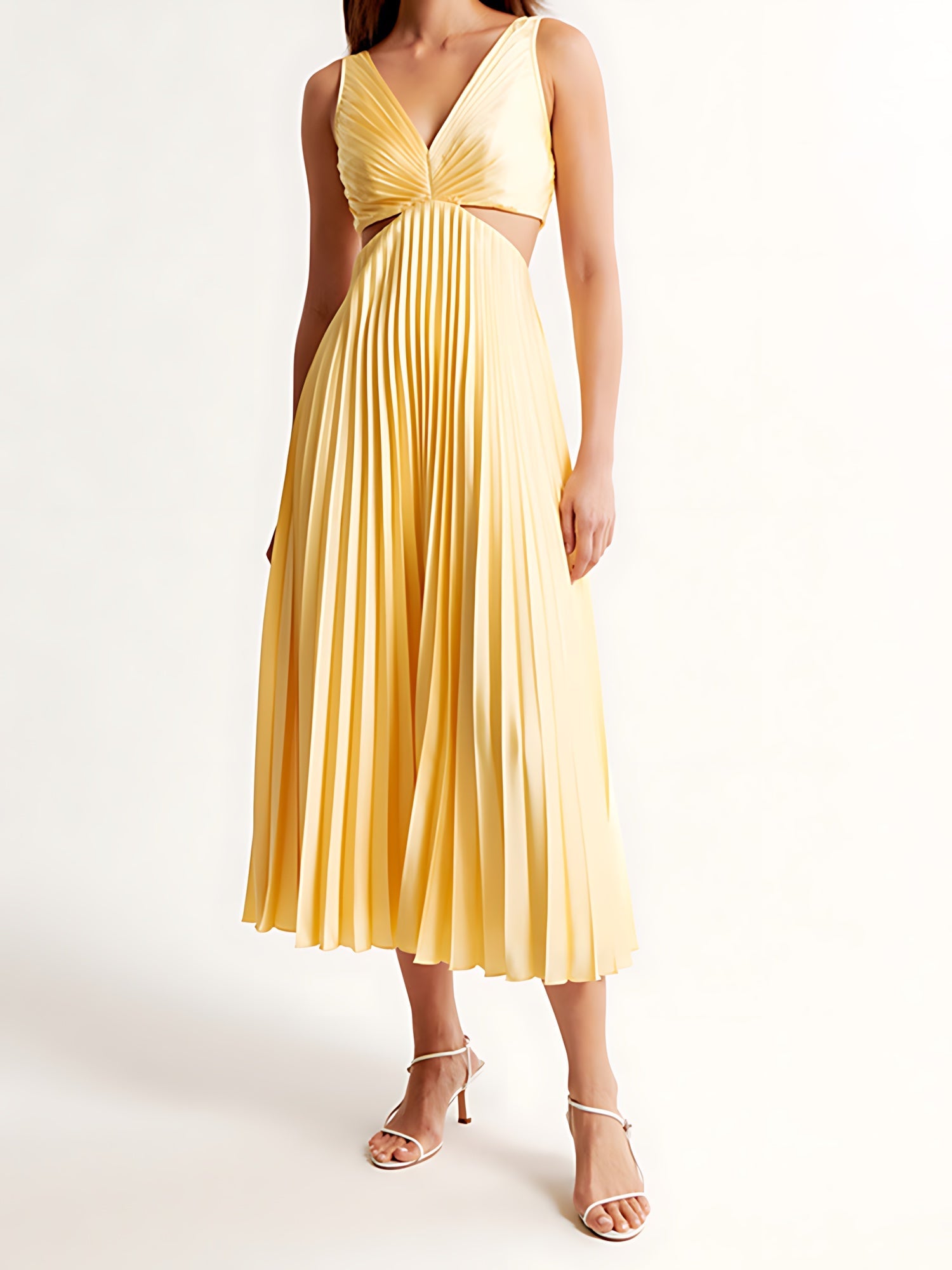 Audrey – Pleated V Neck Cocktail Midi Dress