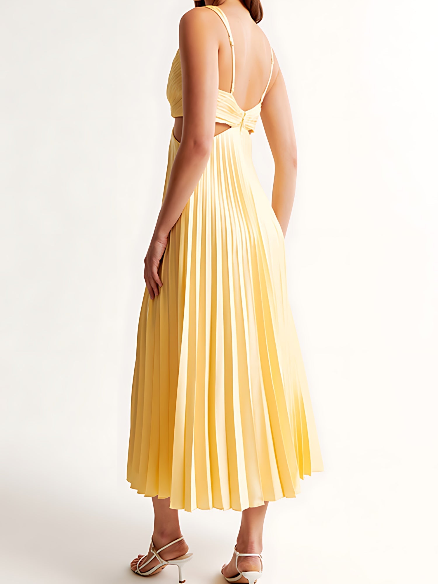 Audrey – Pleated V Neck Cocktail Midi Dress