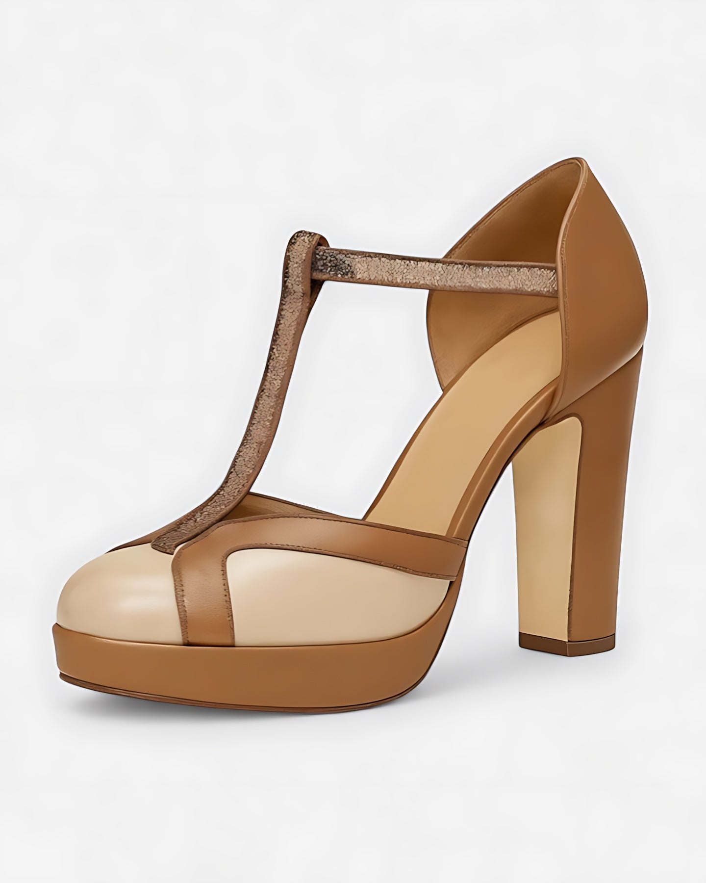 Audrey – T Strap Platform Block Heel Pumps