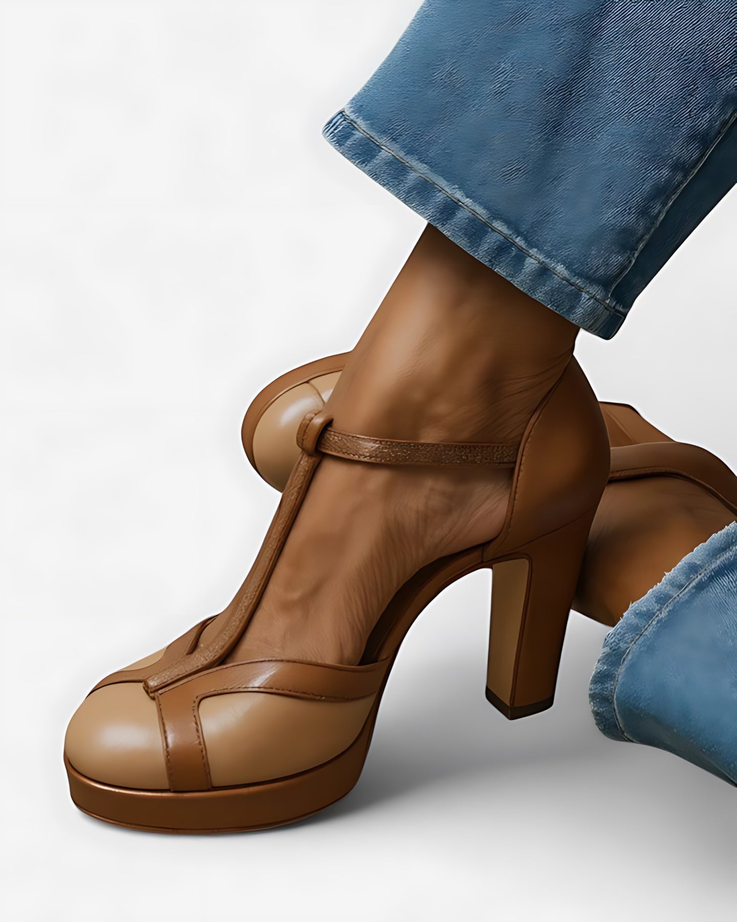 Audrey – T Strap Platform Block Heel Pumps